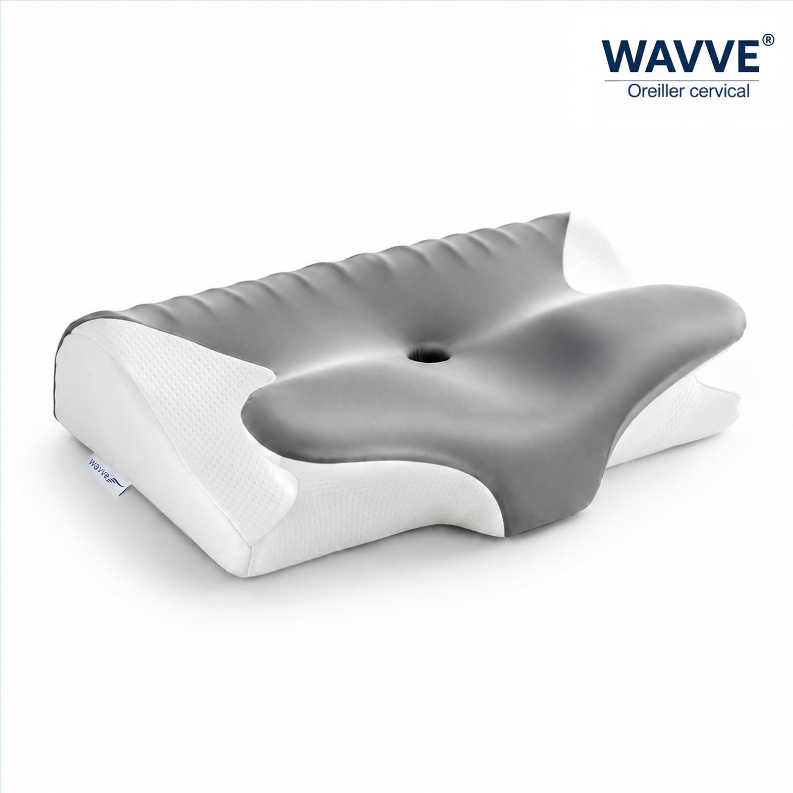 WAVVE Oreiller Cervical Ergonomique et Coussin Cervical pour Cervicales | Design Papillon à Double Hauteur 11/13 cm, Mousse à Mémoire de Forme Haute Densité