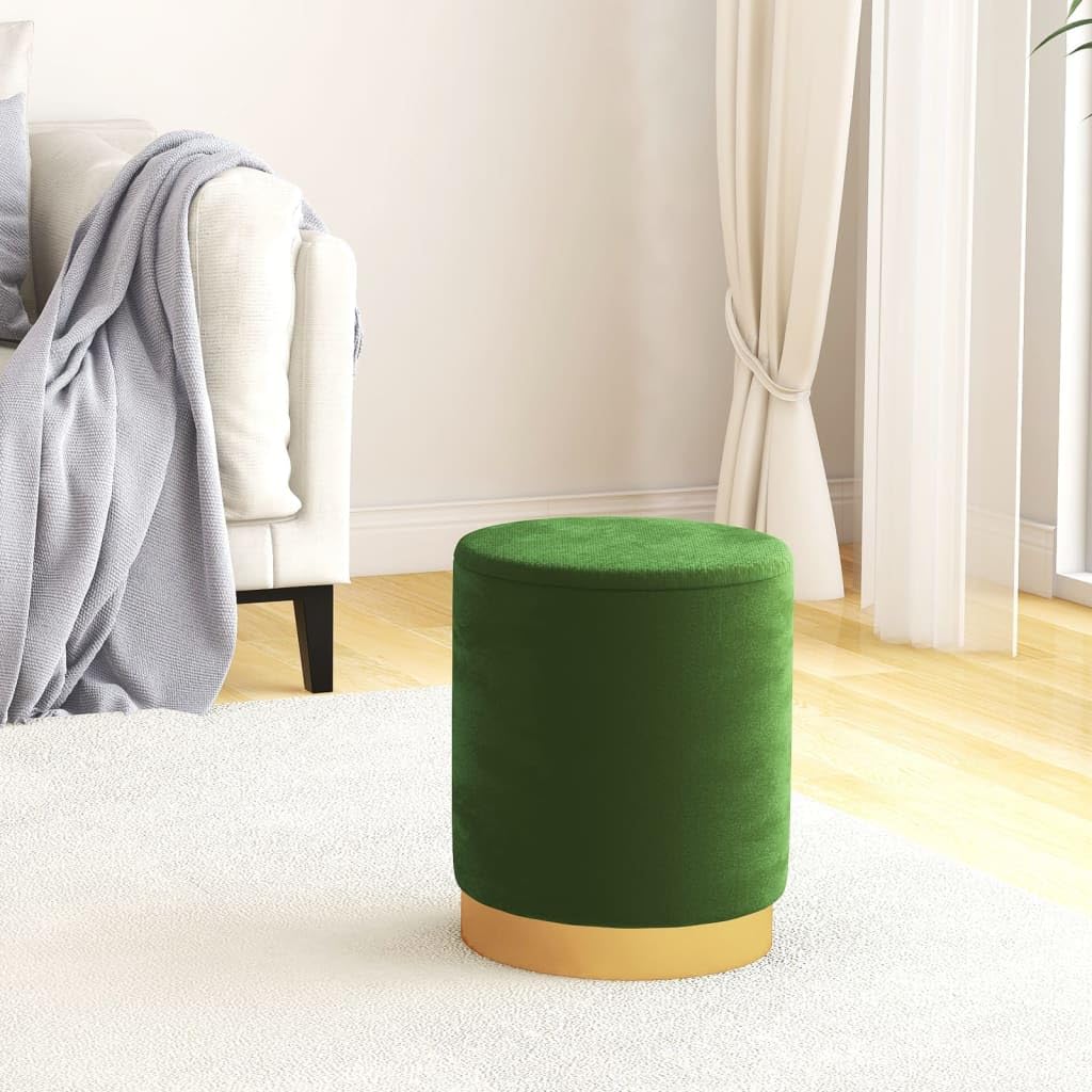 Tabouret de rangement rond velours vert pouf coffre de salon 31x37