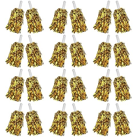PPXMEEUDC 24PCS Cheerleading Pom Poms Metallic Foil Plastic Pom Poms with Baton Handle for Game Sports Squads Dancing Party Football Basketball Club Spirit Sports Stage Performance Celebration (Gold) Cover