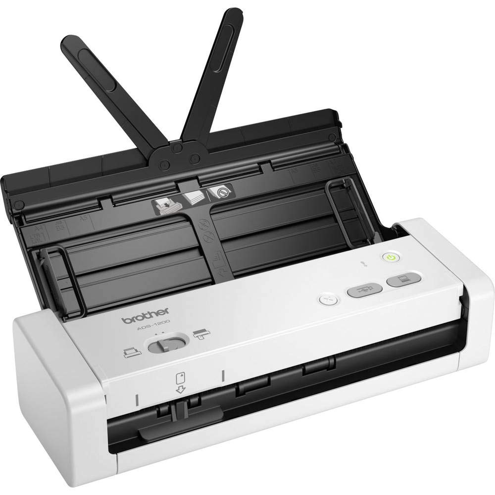 Brother ADS1200, Escáner departamental compacto con ADF y ranura para tarjetas, escaneado a doble cara automático y alimentación por USB, cable no incluido