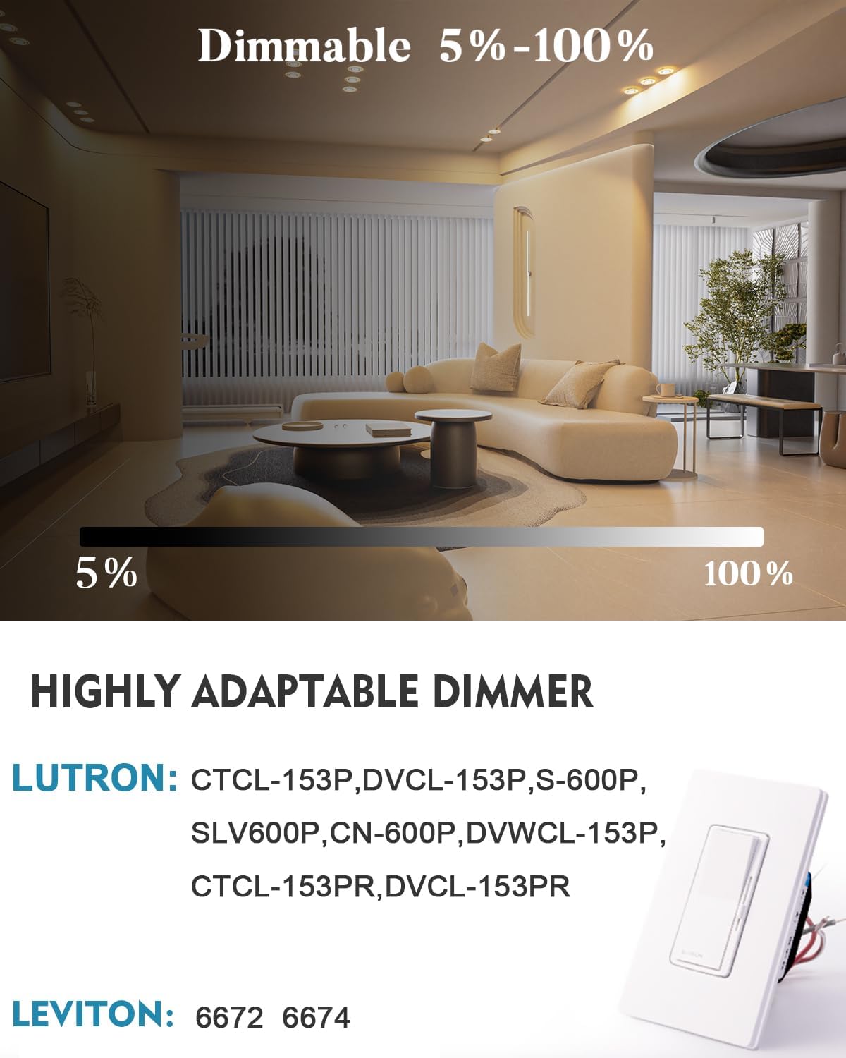 Lightdot 6" LED Recessed Lighting w/Night Light, Triac Dimmable, 12W 3000K/4000K/5000K Adjustable, Memory, CRI＞90, Retrofit, Gray w/Clear Acrylic Trim​​ - 6 Pack