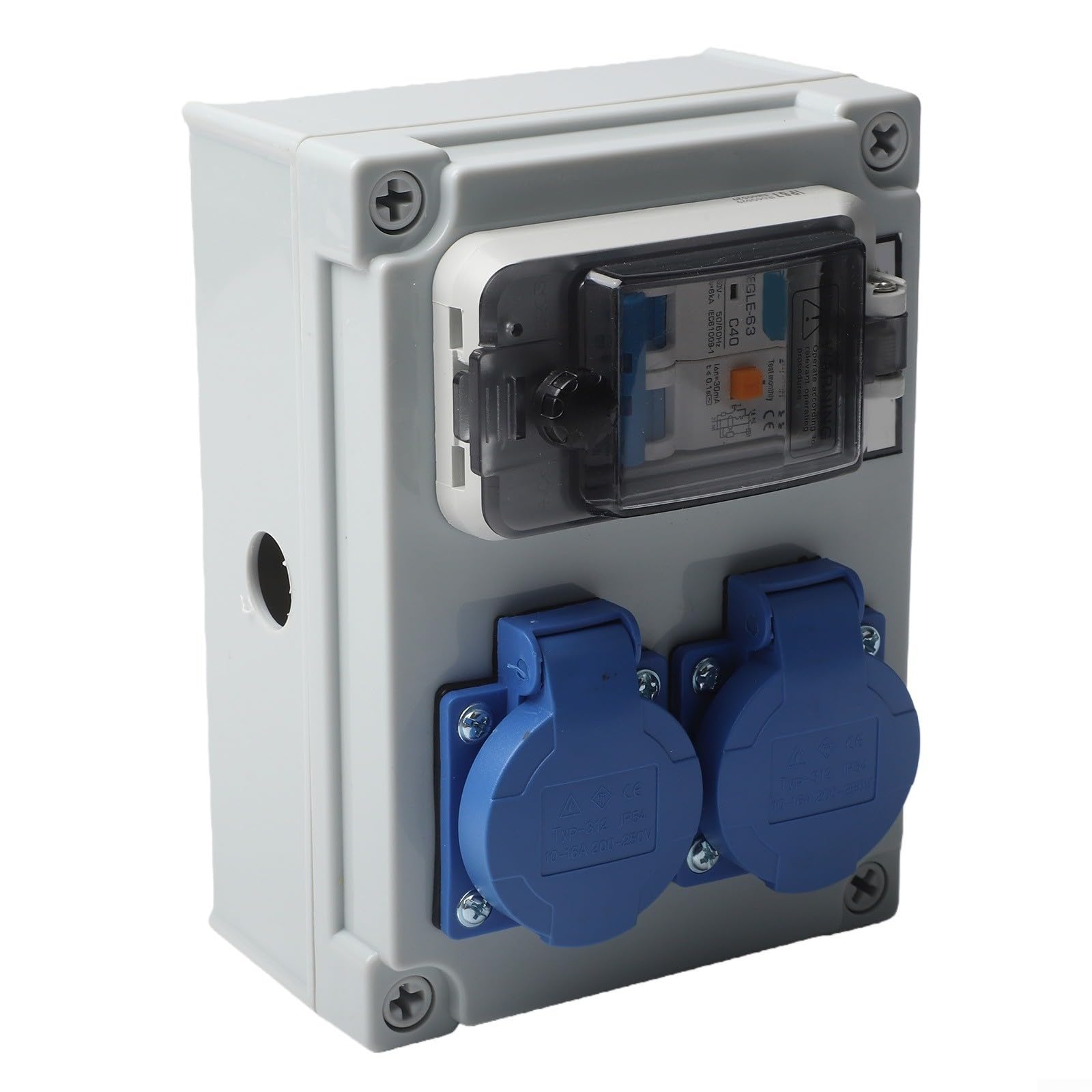 Distribuidor de pared de 2 vías con interruptor FI, 250 V/16 A, carcasa ABS IP67, para exteriores y talleres