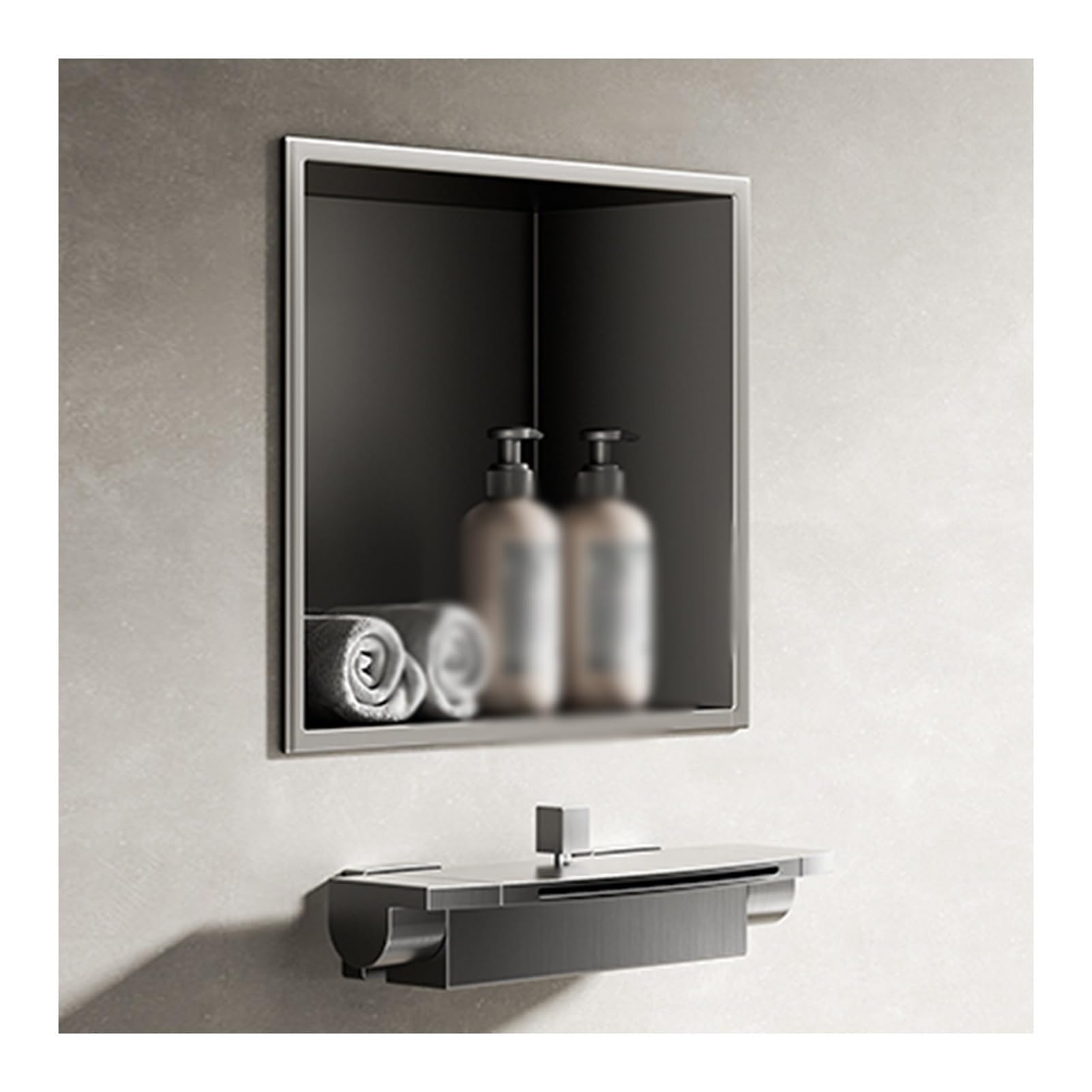 AYCDL Stainless Steel Shower Wall with LED Light Waterproof Rectangular Bathroom nizer Grey 320x320x125mm - Perfect for Modern Spaces,Grigio-320x320x125mm