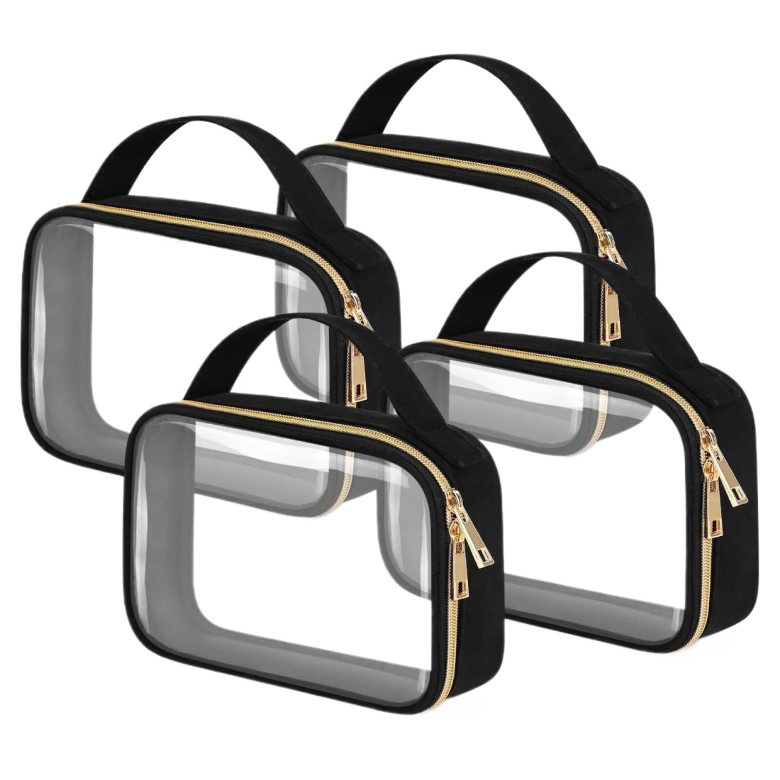 Porta Trucchi Pochette Trucchi Borsa da Toilette Borsa Cosmetica Trasparente con Manico Borsa da Toilette Trasparente Trousse Trucchi Donna(Black,20cm-4)