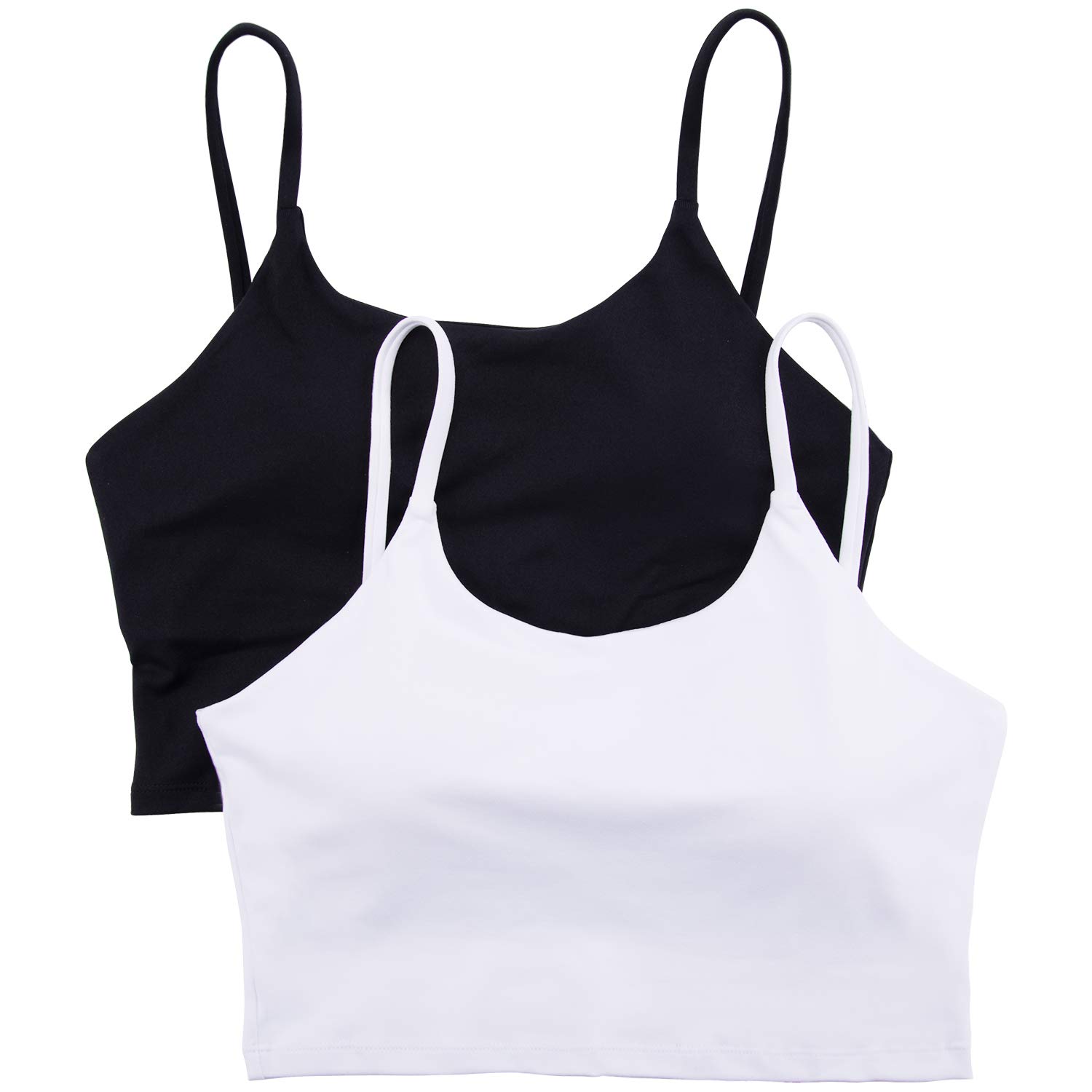 BQTQ 2 Piezas Sujetador Camisola Deportivo Acolchado Camiseta Corta sin Mangas con Almohadillas Extraíbles para Mujer, Negro y Blanco