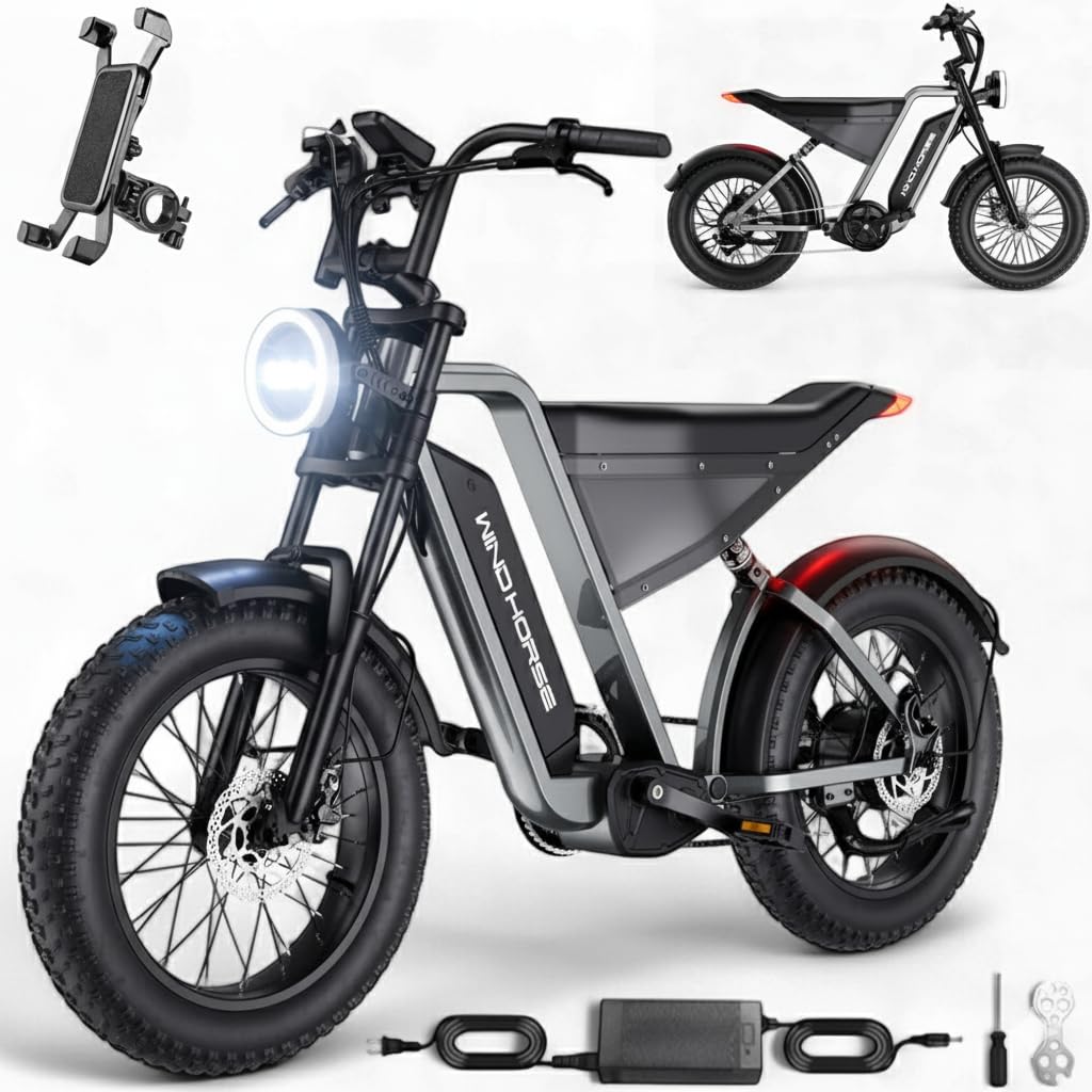 WINDHORSE Electric Mountain Bike, 1000W Motor, 48V Battery, 75km Range, 60 KM/H Speed, 20-Inch Fat Tires, Hydraulic Brakes, 7-Speed E-Bike
