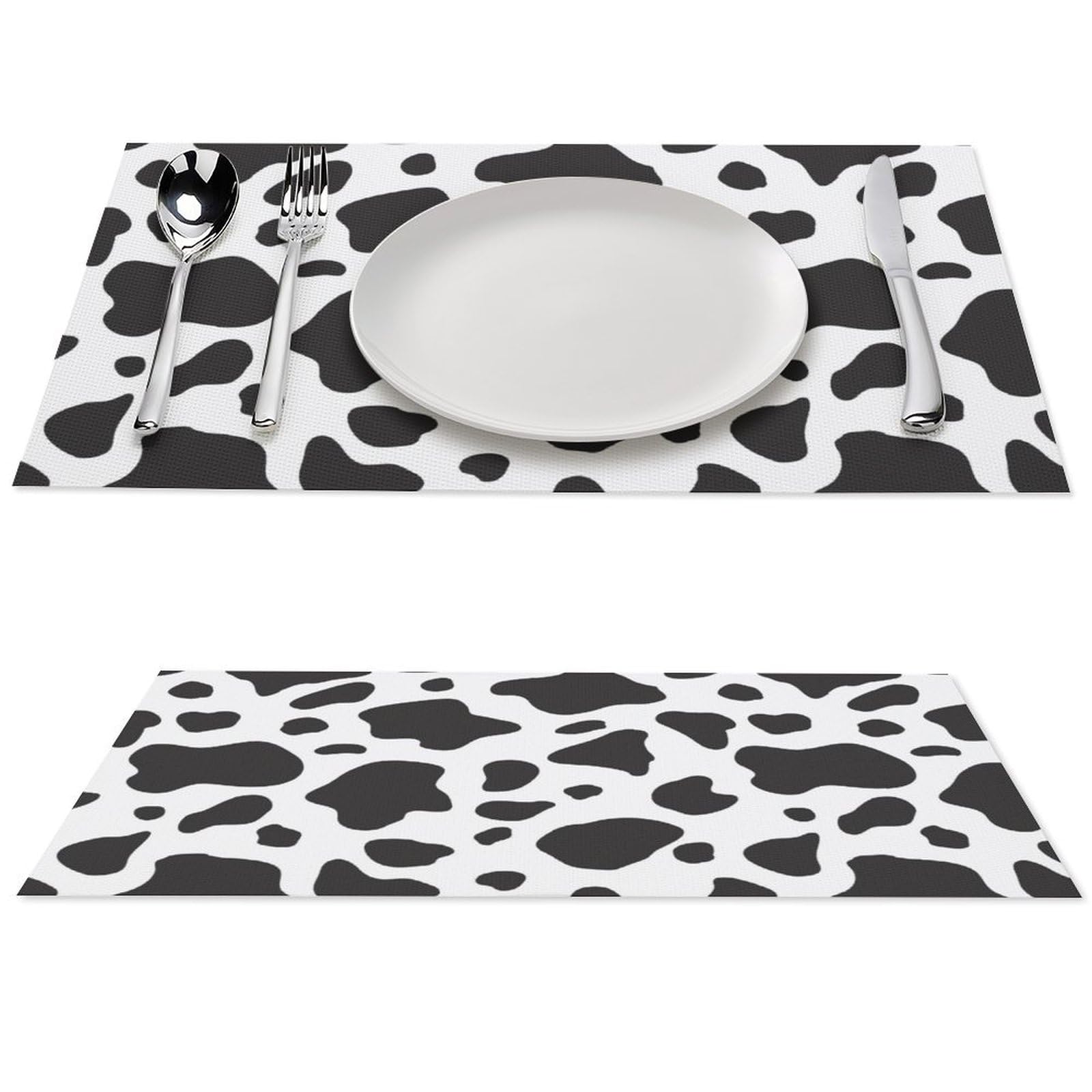 Cow Print Placemats Set of 6 PCS Washable Table Runner 18" X 12" Place Mats for Kitchen Party Dining Decoration