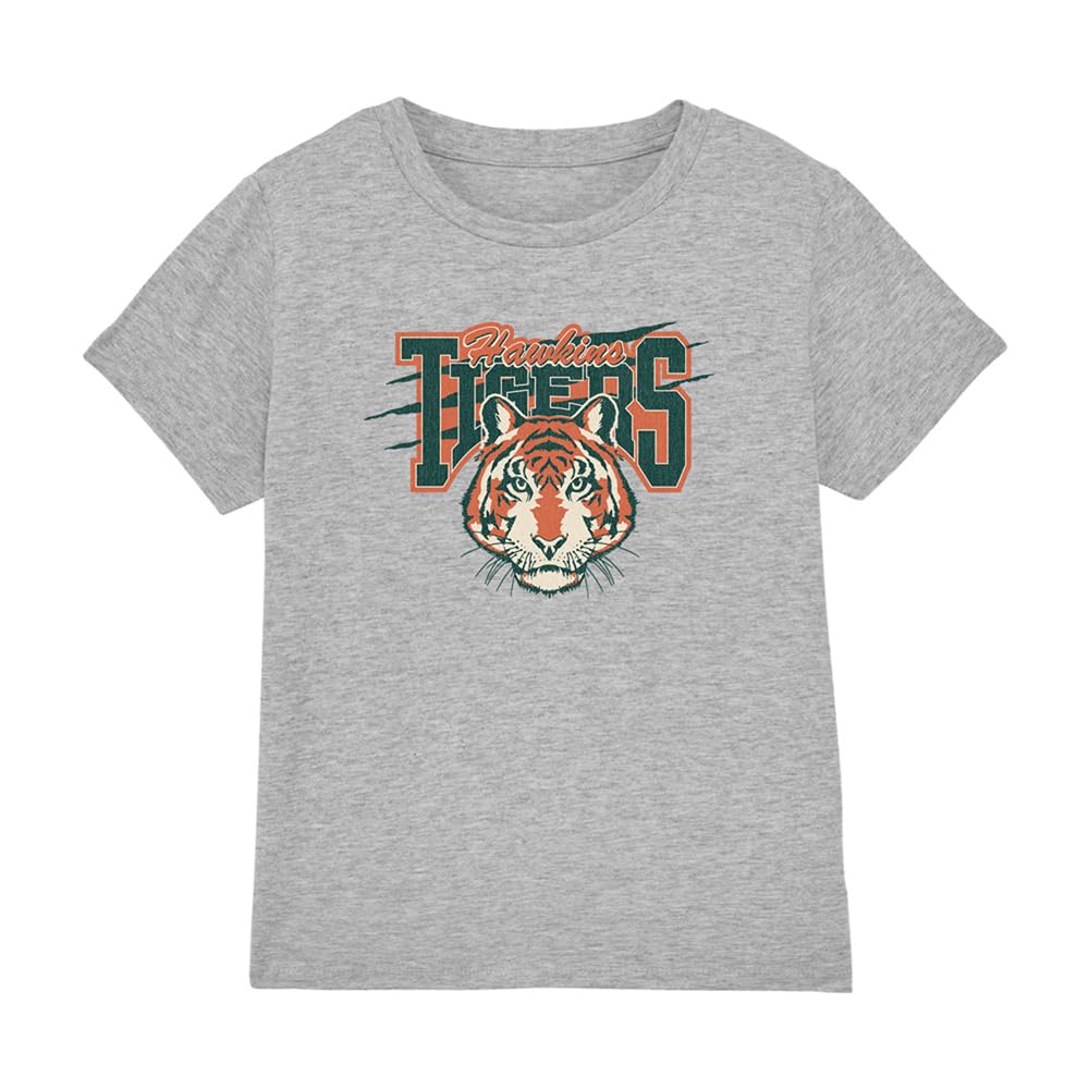 Stranger Things Hawkins Tigers Scratch Kids T Shirt, Athletic Heather, 12-13