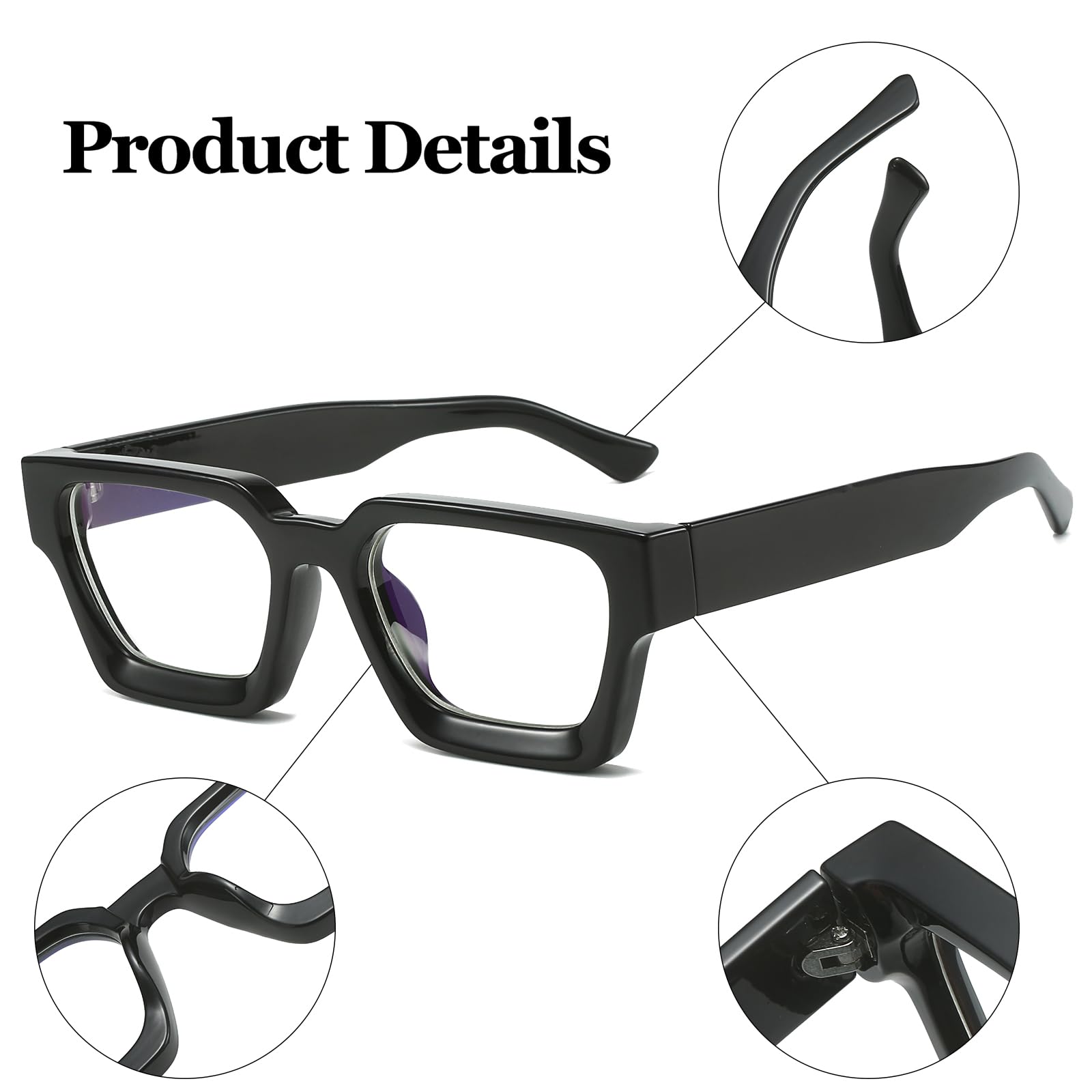 LJCZKA Blue Light Glasses Square Frame for Women Men Computer Glasses Thick Frame Anti Eye-Fatigue Headache for Reading Texting & Gaming - Image 4