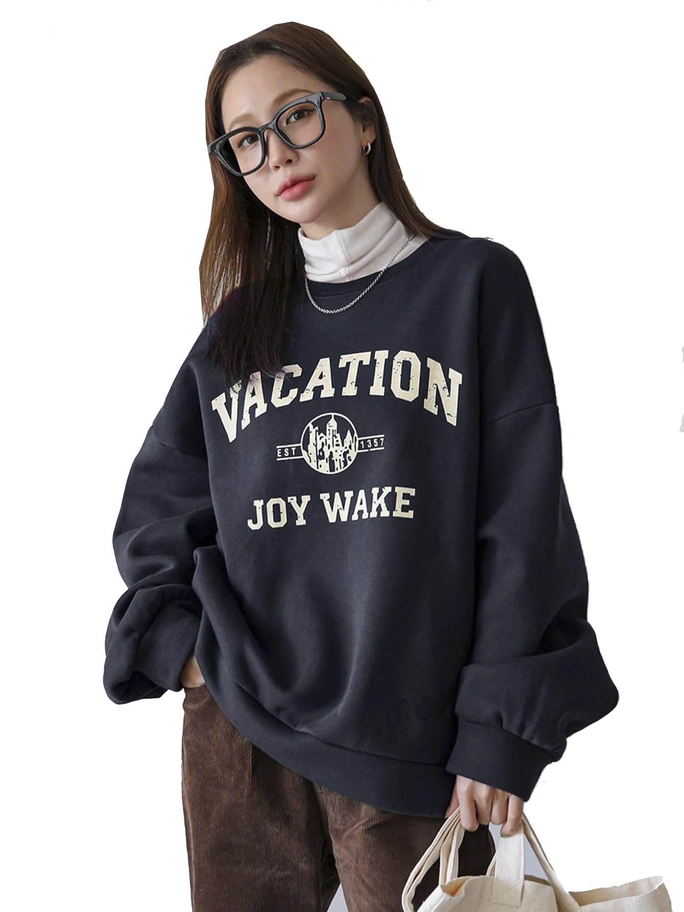 SXV 'Vacation Joy Wake’ Printed Cool Aesthetic Drop Shoulder Oversized Sweatshirt