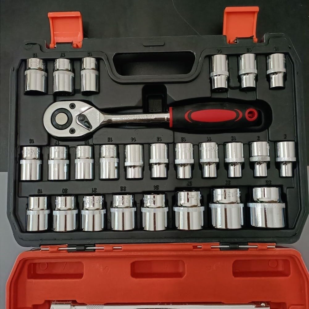 Valigetta Attrezzi 32 per pz Cricchetto Auto per moto Riparazione(32PC) | Acciaio al carbonio cromato, ruggine, per facile , 32 completi, uso quotidiano