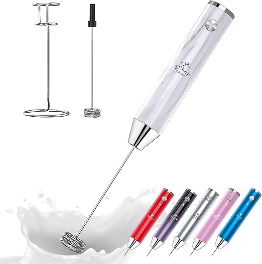 Zulay Kitchen Lux Rechargeable Milk Frother Handheld - Powerful 2-Speed Motor, Fully Waterproof, 2000mAh Battery - Drink Mixer For Latte, Cappuccino, Matcha, Protein Powder - Marble