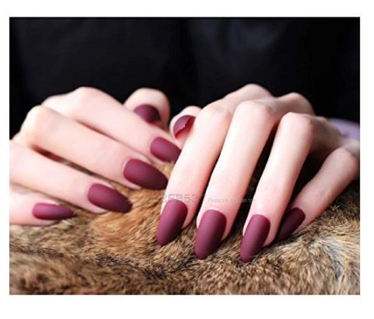 VIKSON INTERNATIONAL 24 pc Press on wine red Burgundy || Matte Finish Round tip || special occasion press on Fake Artificial Nails extension || with 1 Nail glue sticker sheet & nails apply kit || for girls women