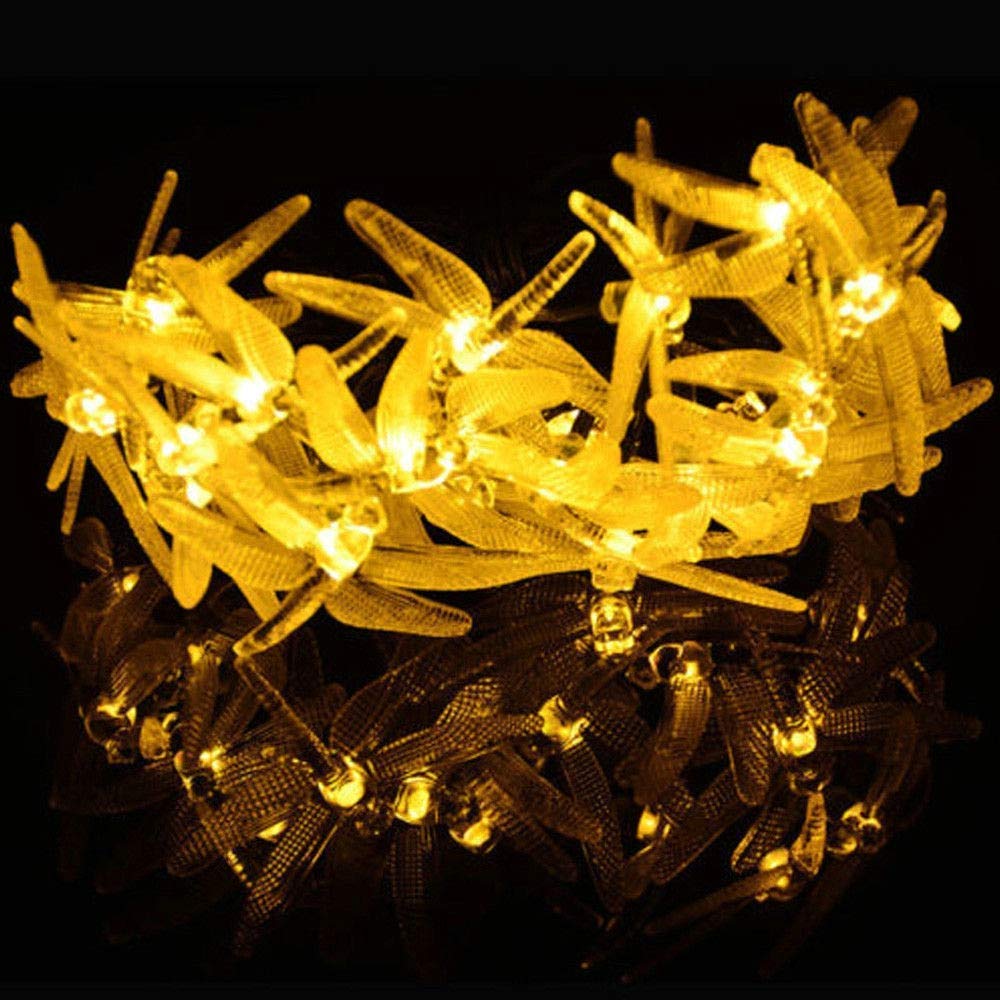 Guirnalda de luces de hadas con forma de libélulas, 10 m, 100 LED, con enchufe, ideal para interiores y exteriores, dormitorios, jardines, escritorios (Blanco cálido)