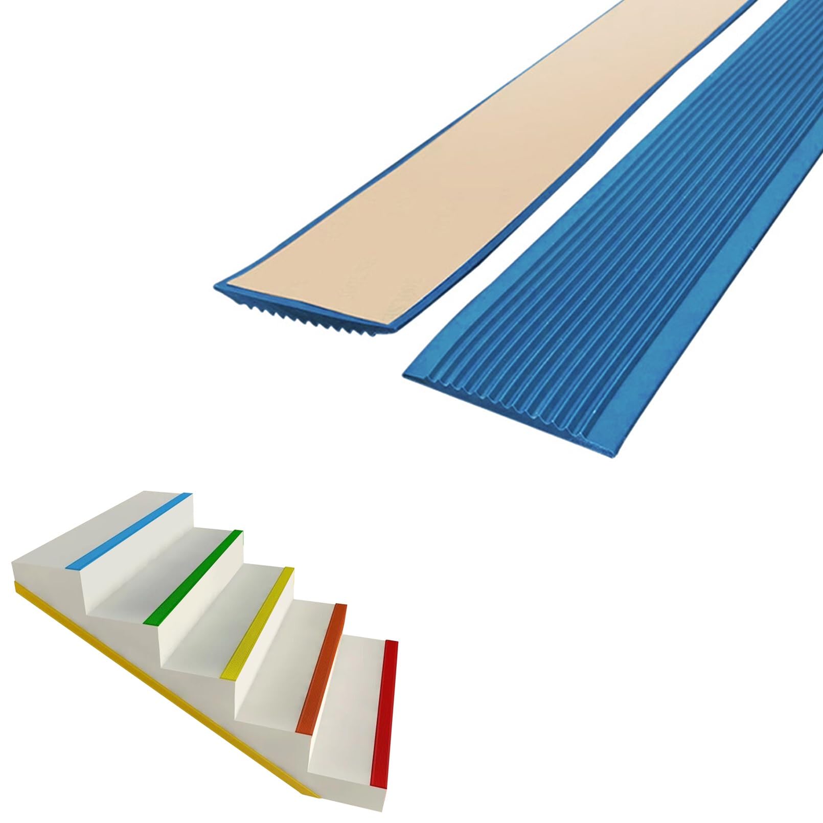 Borde de Escalera de Vinilo Antideslizante, Tira de Vinilo Autoadhesiva Para Bordes de Escalera, Autoadhesivo, Antideslizante, Para Escaleras Interiores Y Exteriores, Tira Antideslizante Escalera(Blue