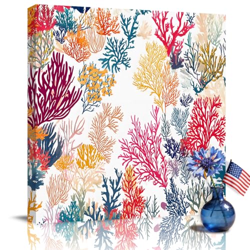 Summer Ocean Watercolor Colorful Coral Canvas Wall Art for Living