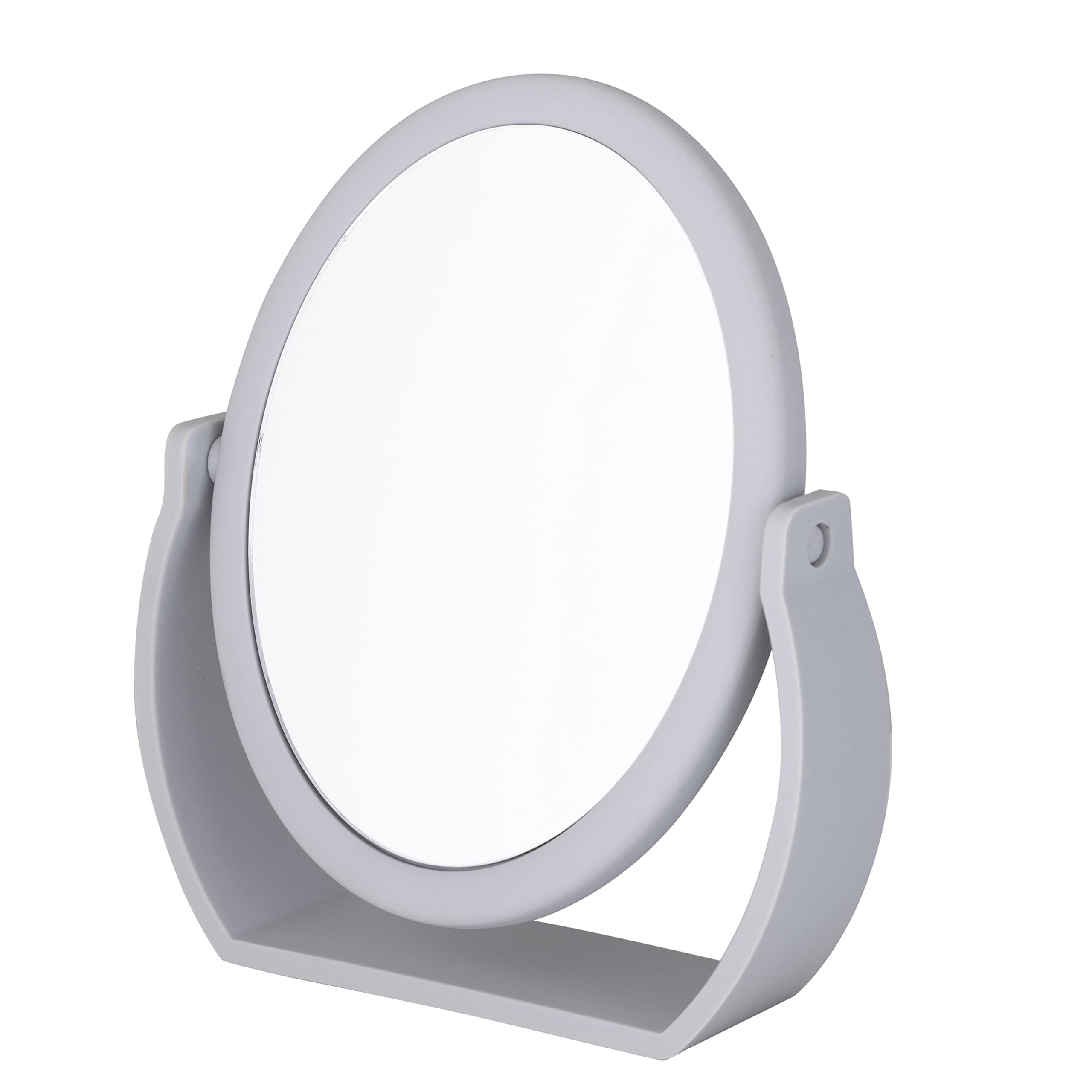 Bath Bliss Double Sided Free Standing Swivel Vanity Mirror, Regular & 10X’s Magnification, Make-up & Shaving Use, Tabletop, Rubberized, Grey