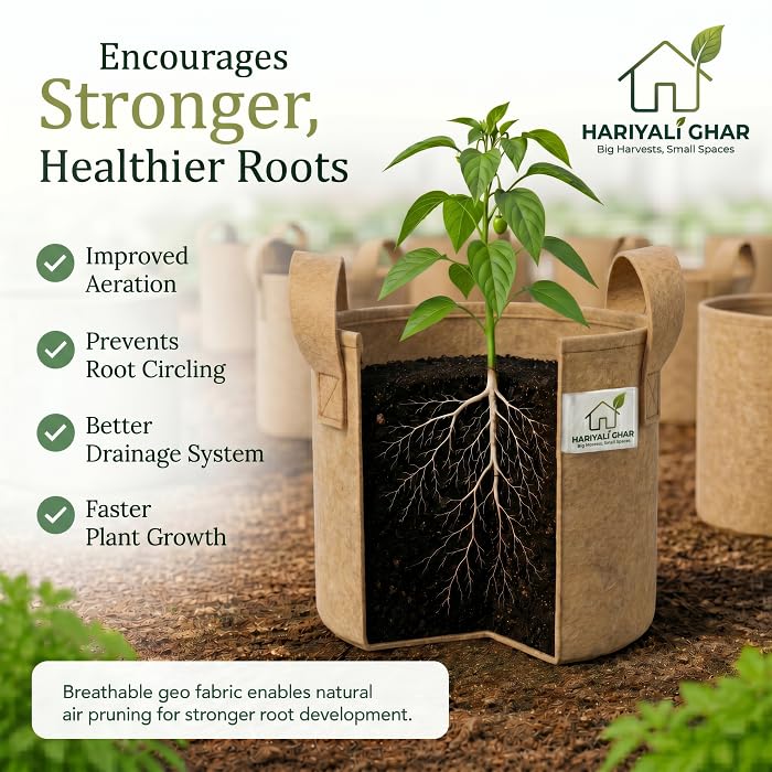 Image of 400 GSM Geo Fabric Round Grow Bags 8x8 Inch with Handle, Camel Color Planting Bags for Terrace and Kitchen Gardening Pack of 1