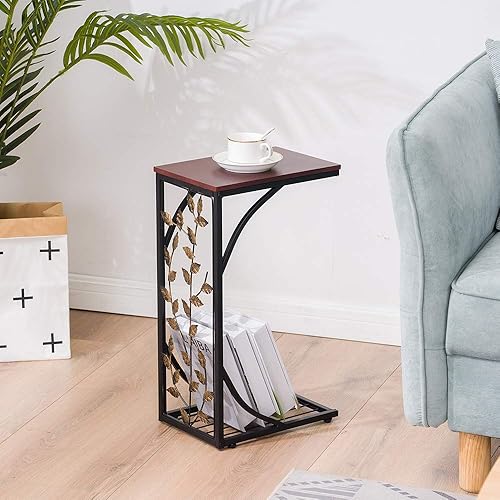 Miniatura 1 de Mesa lateral en forma de C para servicio pesado, mesa auxiliar, mesa auxiliar, muebles de sala de estar