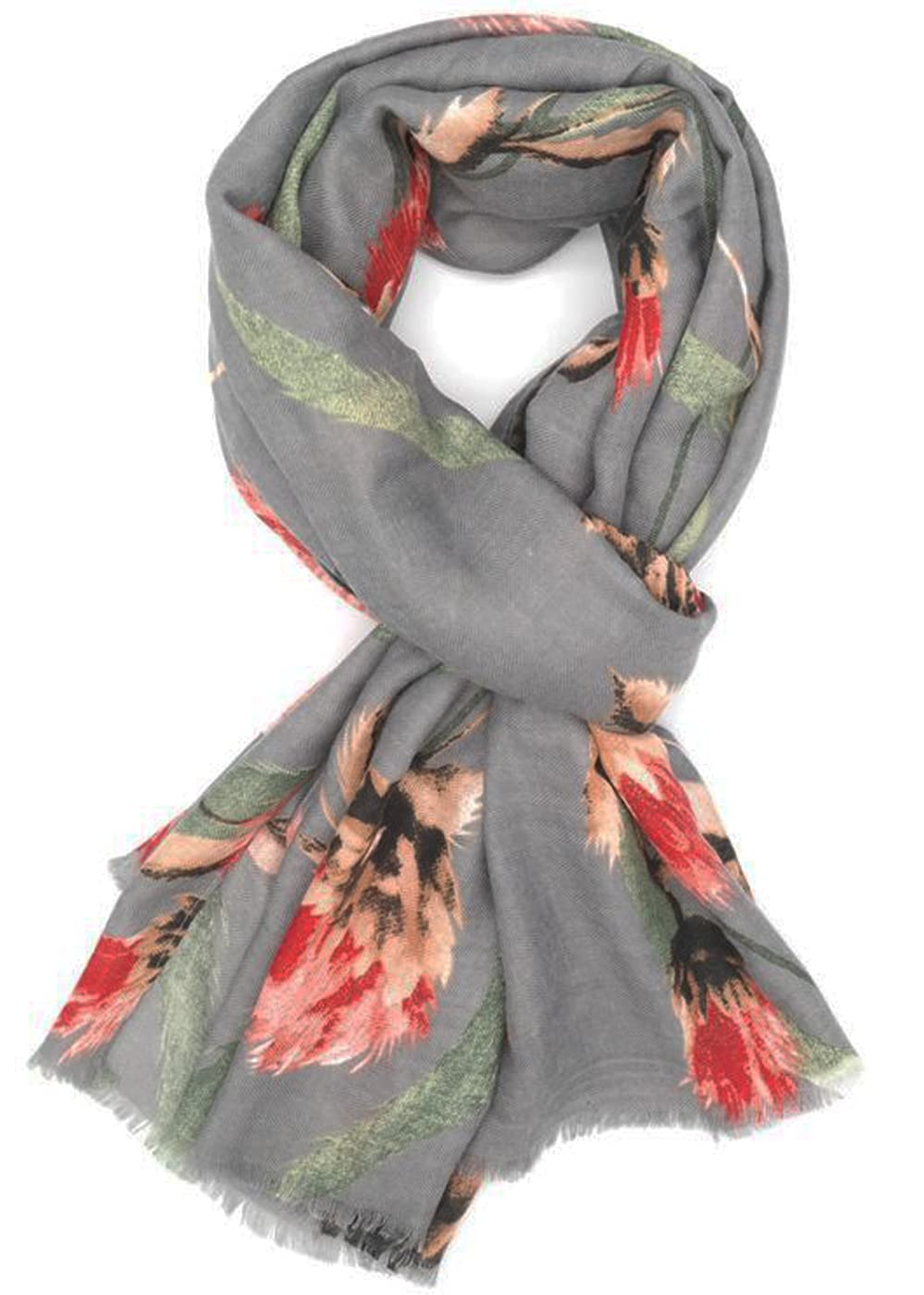 Glamlondon Women's Grey Thistle Print Scarf Flower Fashion Floral Shawl Wrap (Grey)