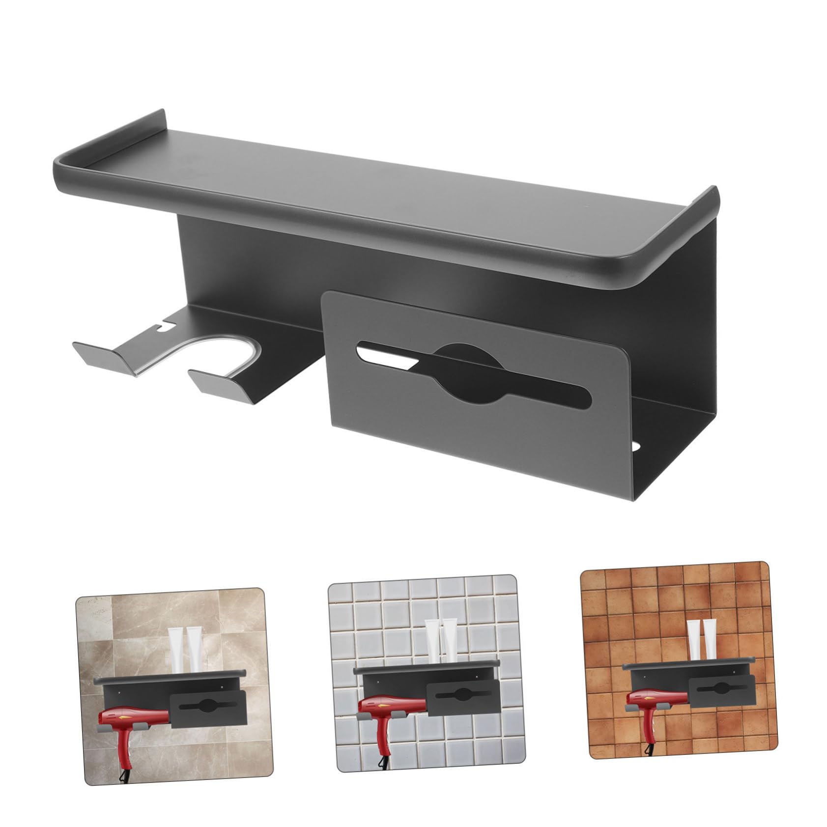 Portaphon da Muro per Asciugacapelli in Acciaio Nero | Montaggio a Parete, Finitura Contemporanea ed Elegante, Manutenzione Semplice e Design Versatile