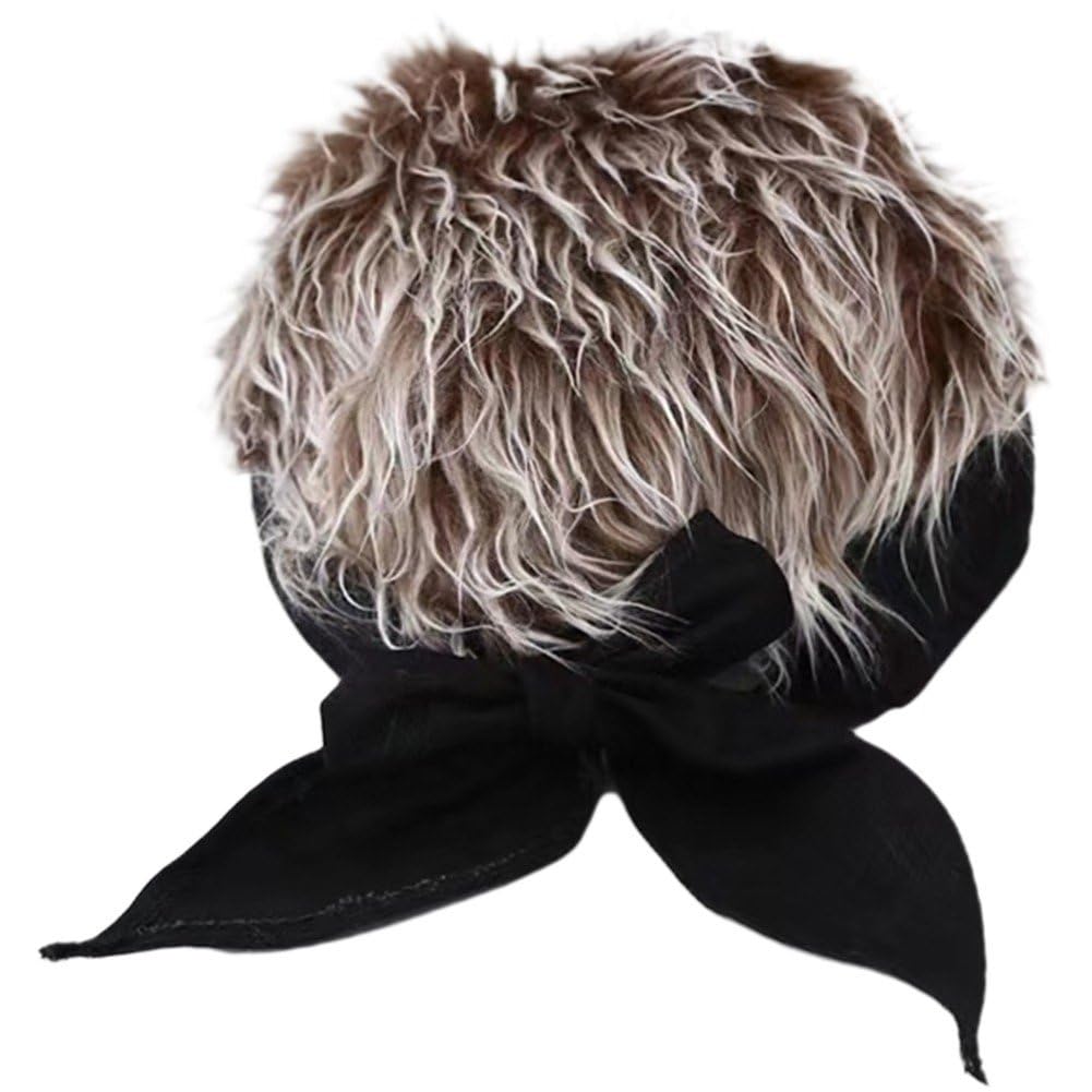 Luxylei Men's Coffee Artificial Wig Hat, Short Hair Wig Headband Simulation Wig Cap Landlord Brimless Cap Hip-Hop Headwear For Outdoor