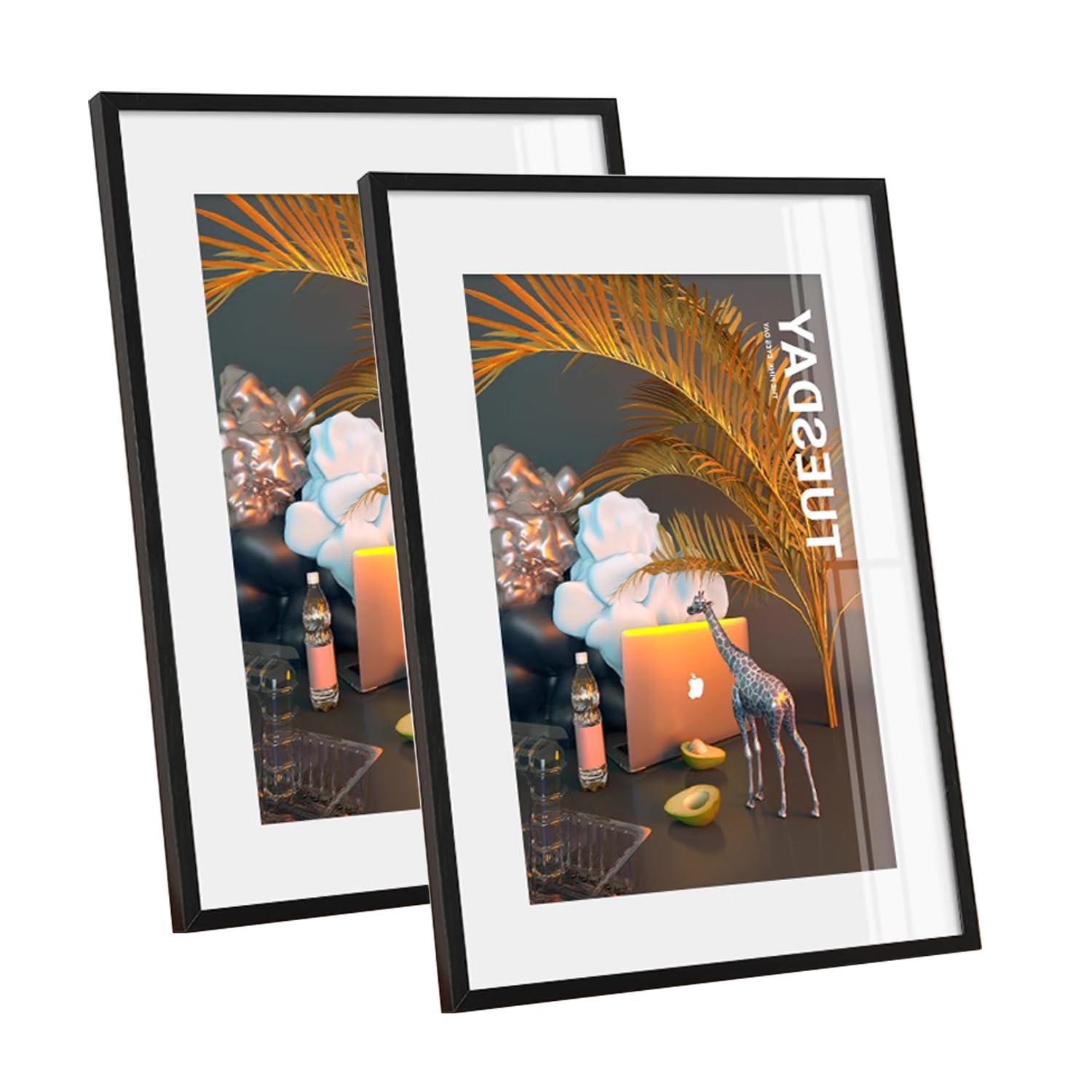 2 Pcs A4 Aluminum Photo Frame with Ivory Color Mat,Display Pictures 6x8 with Mat or 8.3x11.7 Without Mat, Metal Picture Frame Collection (Black)