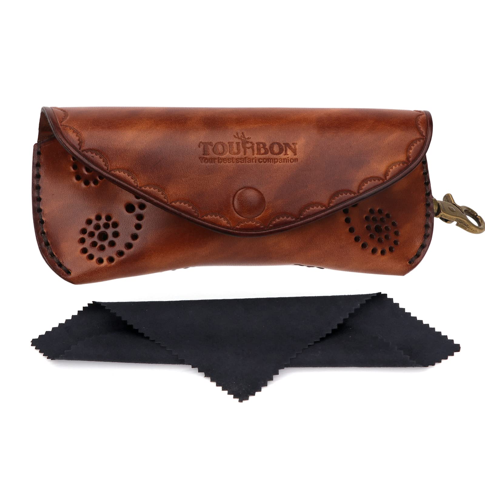 Tourbn Estuche de cuero unisex de lujo para gafas de lectura, caja de almacenamiento para cinturón, marrón, 16 x 6,5 cm, marrón, 16*6.5cm