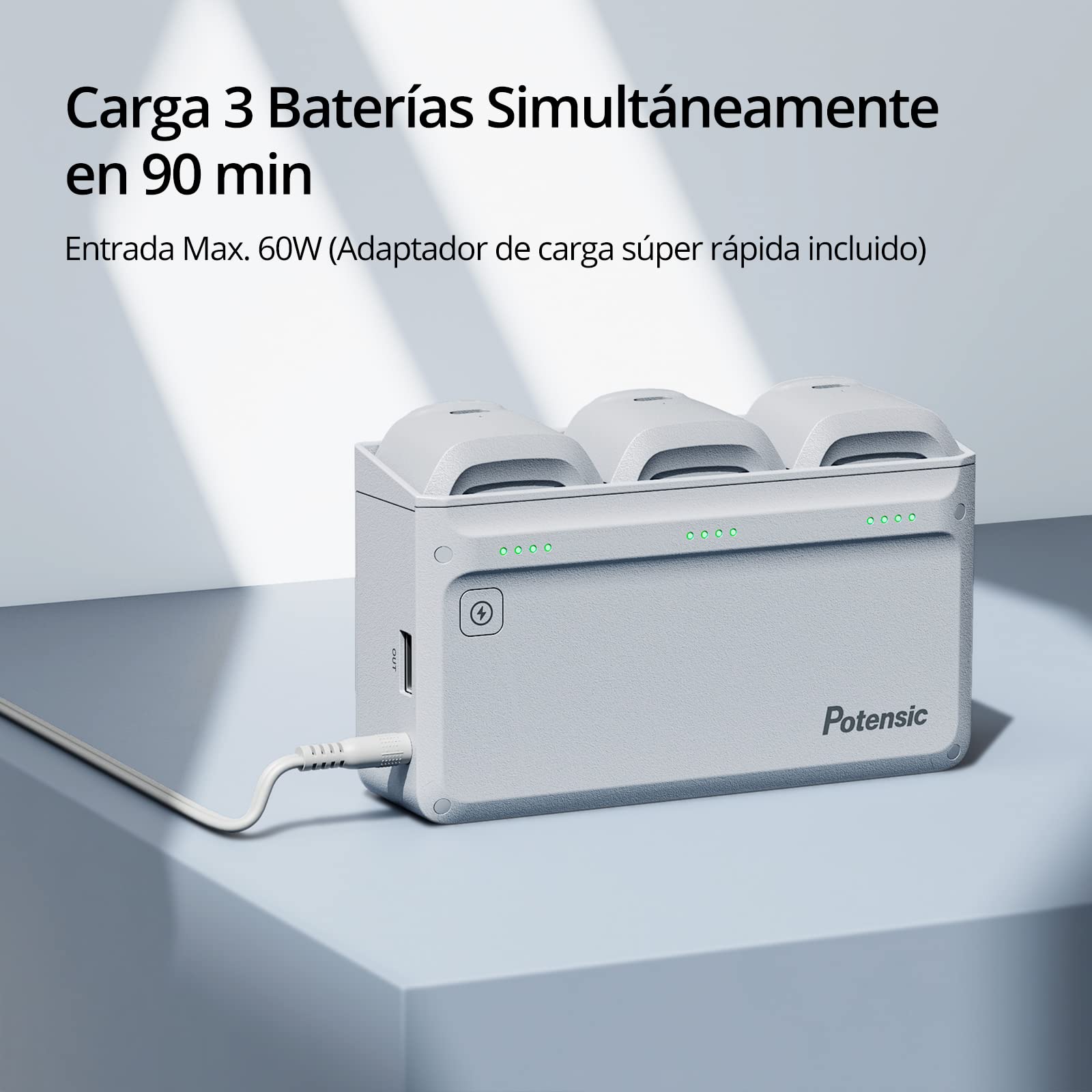 Potensic Atom SE Cargador Manager Rápida Estación de Carga Carga Hub Máximo 3 Baterías Carga simultánea, Comprobar el Nivel de la batería, Mando a Distancia y Otros Dispositivos USB Carga