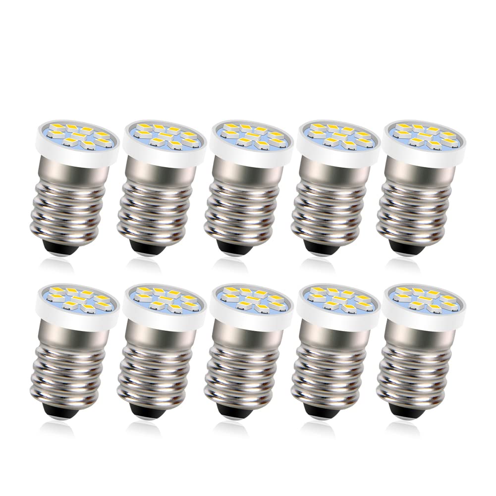 Ruiandsion 10pcs E10 Screw Base LED Bulb 6V Warm White 2016 9SMD Replacement for Flashlights Torch Work Lights, Non-Polarity