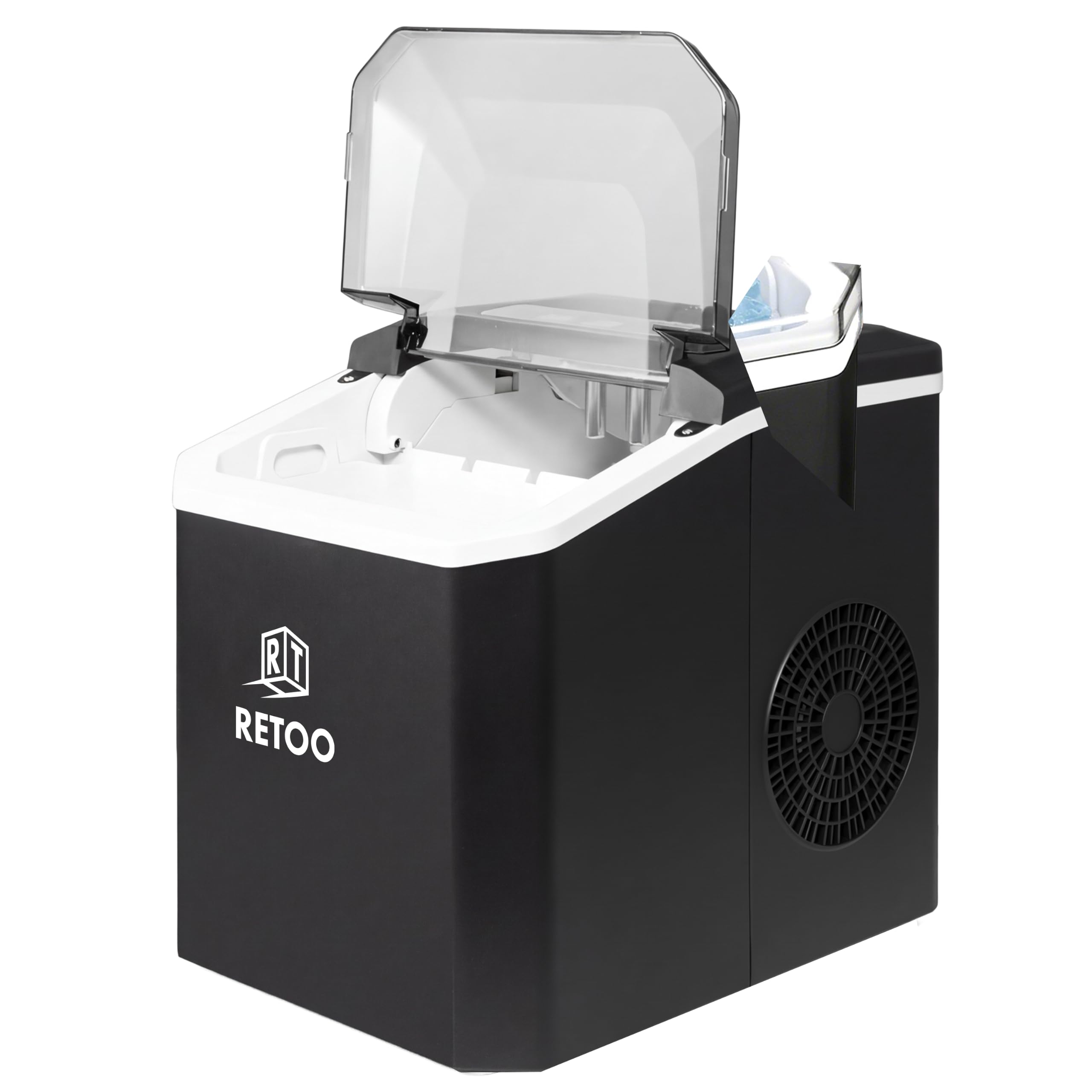 Retoo Eiswürfelmaschine 12 kg/24h, 9 Eiswürfel/6–12 Min | Selbstreinigung, 1,5 l , 2 Eisgrößen, Display, Wasserstandsanzeige, 0,7 kg Eisbehälter, 120 W