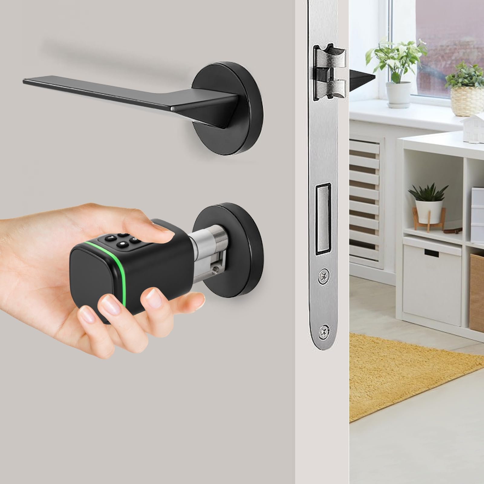 Serrure Connectée Intelligente à Code Carte APP Clé | Serrure Électronique pour Porte d'Entrée Smart Lock Anti-Espionnage Extensible 1,4-1,8 Pouces pour Maison Appartement Hôtel