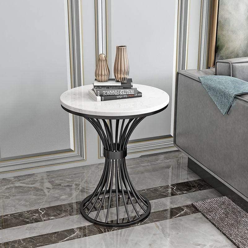 Image of Coffee Table Nesting Set of 2 Side Set Golden Frame Circular and Pattern Wooden Tables, Living Room Bedroom Apartment Modern Industrial Simple Nightstand (damru 6)