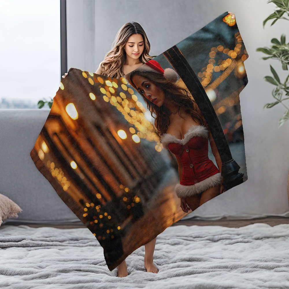 Jeté de lit Mère Noël festive, couverture en flanelle 150x200cm pour un couchage d'hiver douillet