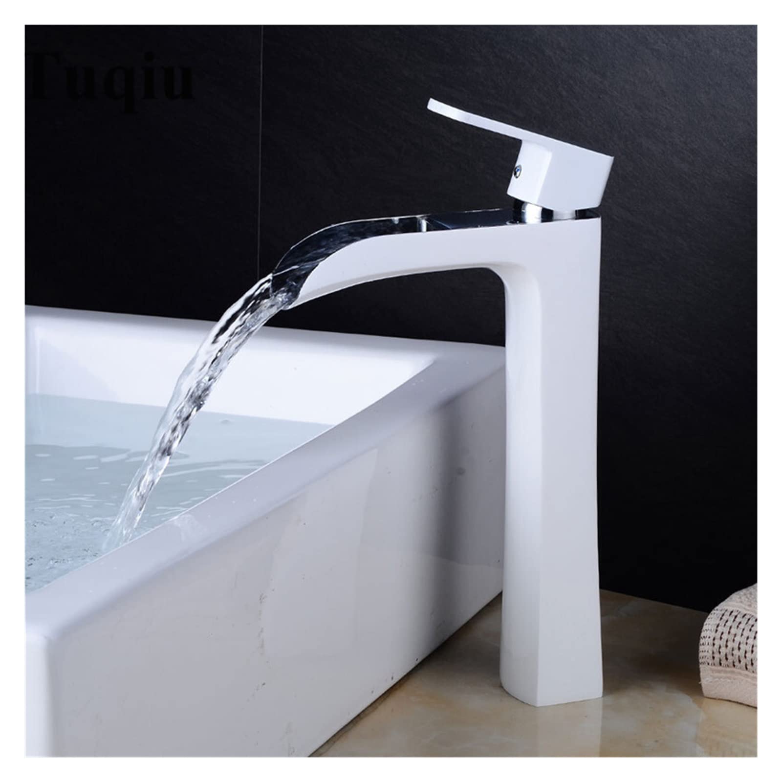 Robinet cascade blanc en laiton pour vasque de salle de bain moderne et épurée