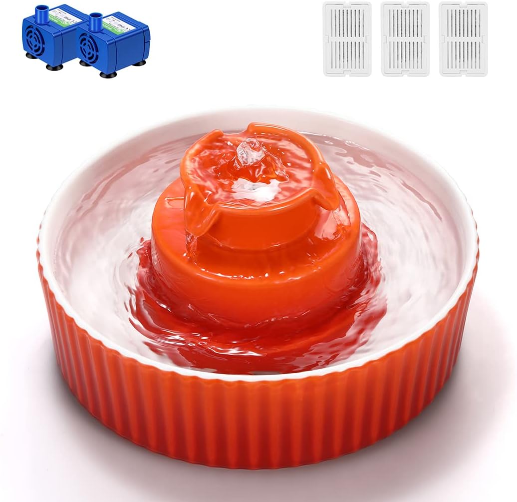 Cupcake Cat Water Fountain Porcelain, Cat Fountain for Dog and Cat (Orange)