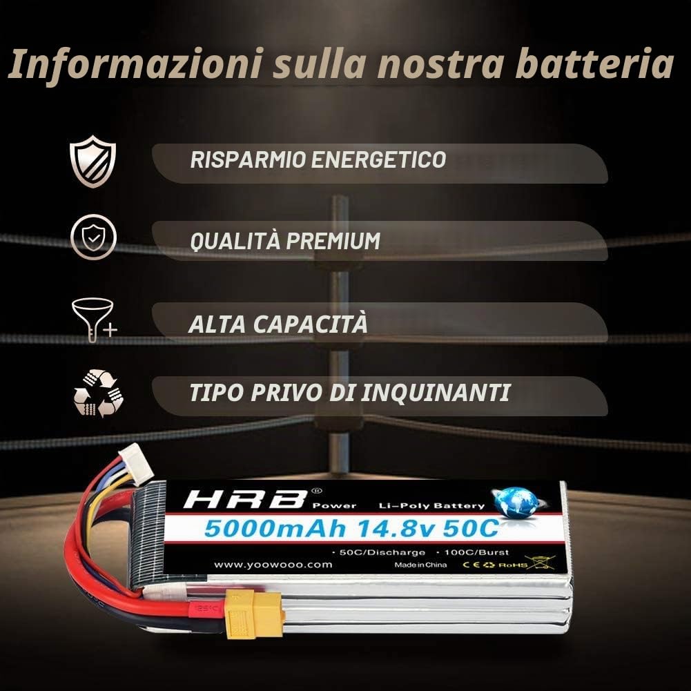 HRB Batteria 4S 14.8V 5000Mah 50C Lipo con Spine XT60 per RC Airplane RC Helicopter RC Auto RC Truck RC Boat UAV Drone FPV