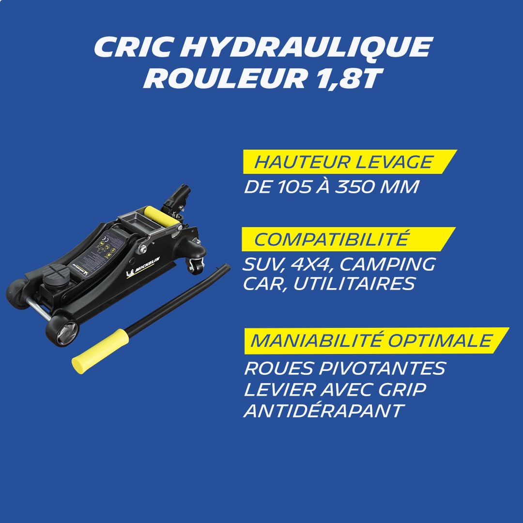 MICHELIN Cric Hydraulique Rouleur 1,8T Levage 105-350 mm Auto