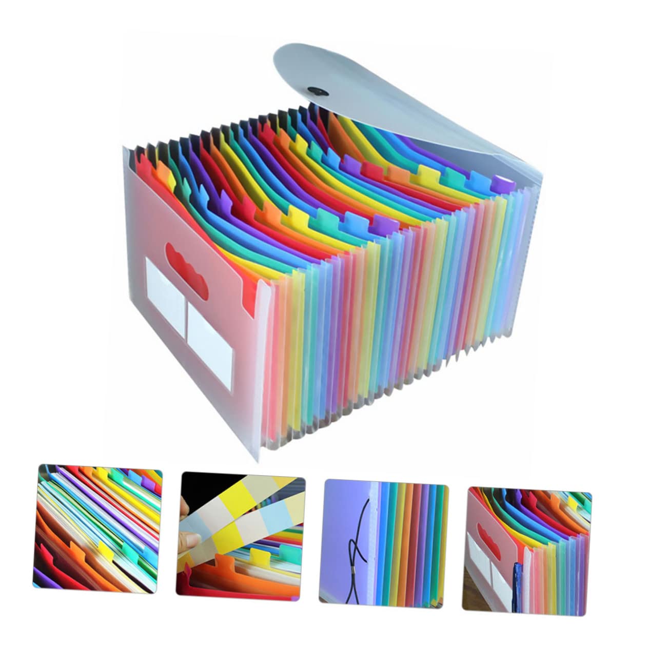 jojofuny 3 Stück Erweiterbarer Dokumentenordner mit Fächern Transparenter Regenbogen Organizer aus Robustem Kunststoff mit Elastischem Verschluss und Farbigen Etiketten für Büro Schule und