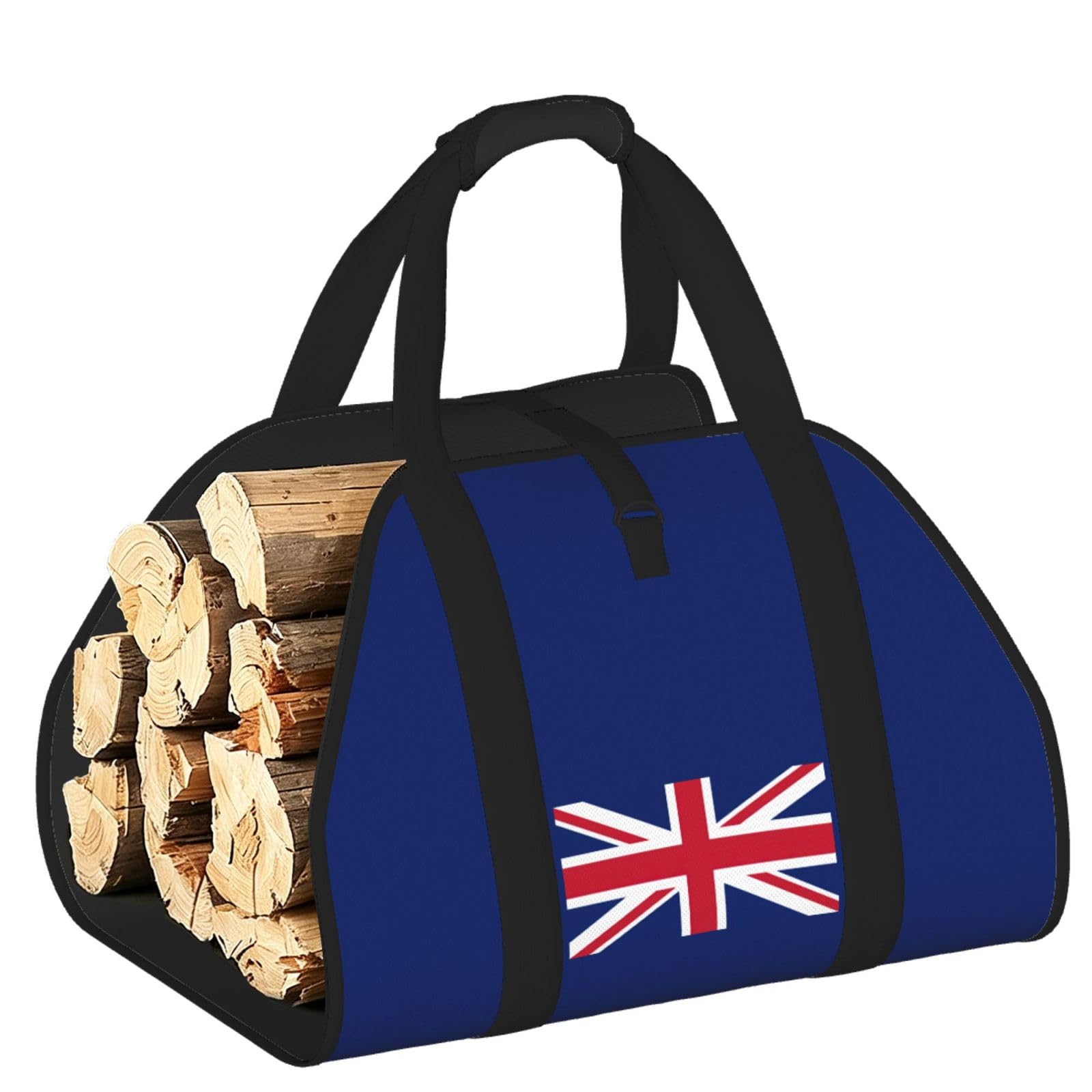 Ayyqwe Black Uk Flag Print Firewood Bag Wood Waterproof Versatile Camping Picnic Storage Daily Home
