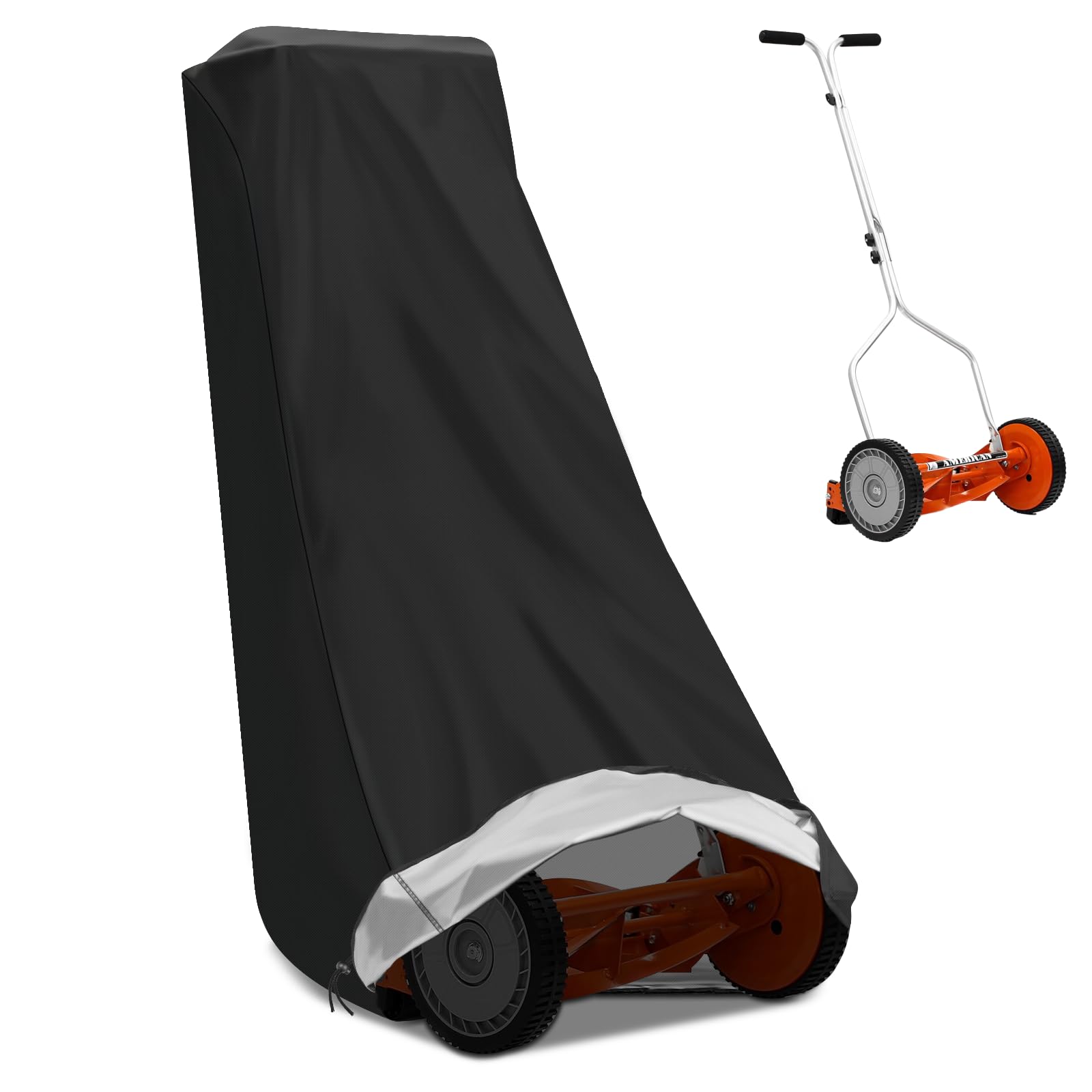 Outdoors Lawn Mower Cover Waterproof, 420D Heavy Duty UV Protection Push Reel Lawn Mower Cover with Drawstring, Universal Fit 14-16 Inch Mower Cover,