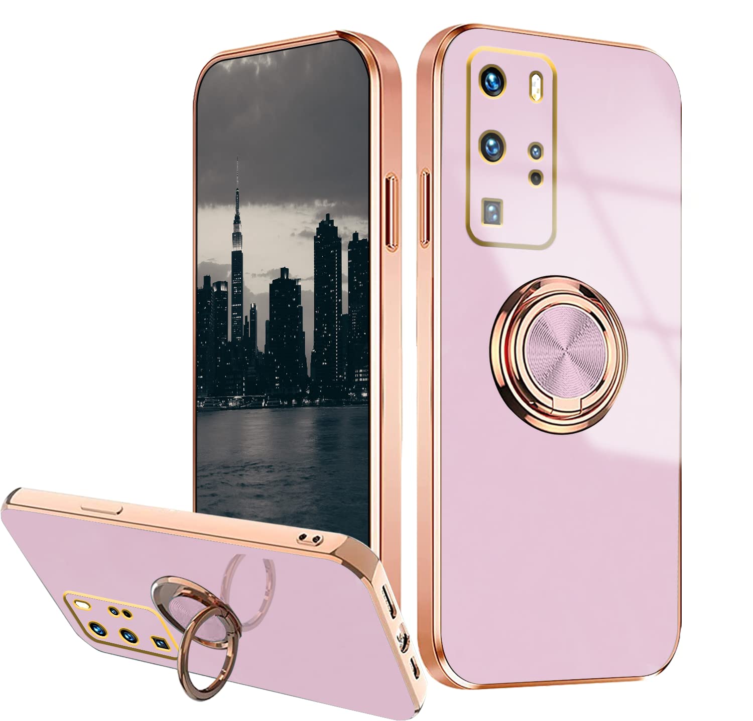 Jancyu Compatible With Huawei P40 Pro Case Silicone Black, Huawei P40 Pro Phone Case With Holder Slim Shockproof Cover (Huawei P40 Pro, Purple)
