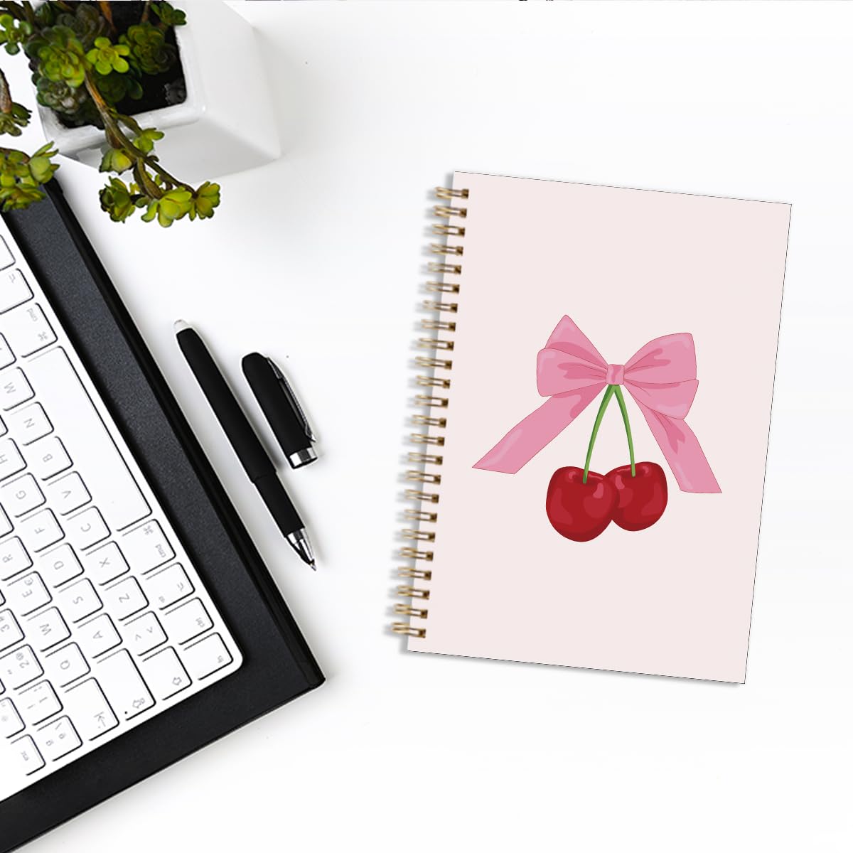 Coquette Pink Cherry Bows, quaderno a spirale a spirale rosa Preppy Girly Estetica Forniture per ufficio Diario di Lettura Diario di Libri Amanti Regali per Donne Ragazze Adolescenti