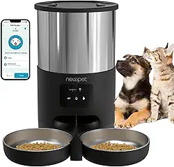 Alimentador Automático para 2 Gatos, 5L Alimentador temporizado para animais de estimação,2.4G WiFi Tuya APP de Animais de Estimação