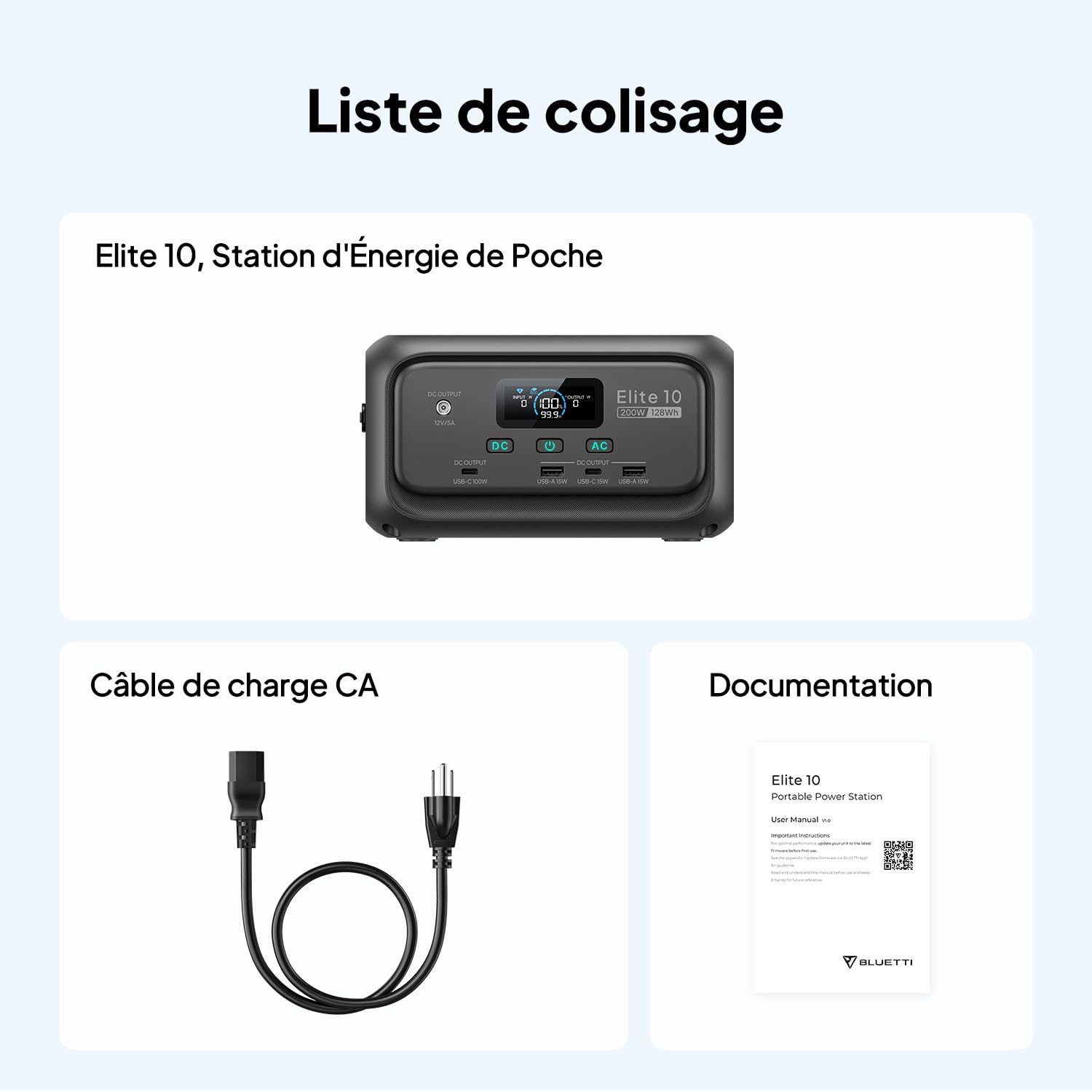 BLUETTI Elite 10 128Wh & 200W Prise CA Générateur Électrique Portable | Batterie LiFePO4, recharge solaire rapide. Idéal pour camping, alimentation de secours domestique et vacances.