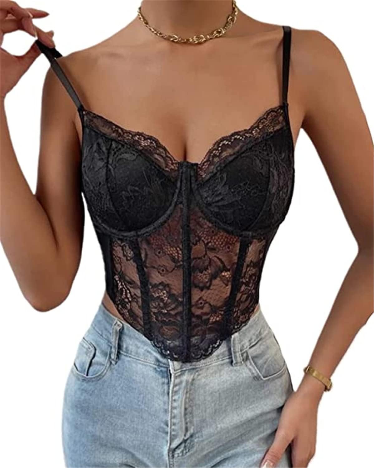 Lace Corset Top V Neck Elastic Straps for Party Streetwear Going Out Party Corset Tops for Women Bustier - Image 3