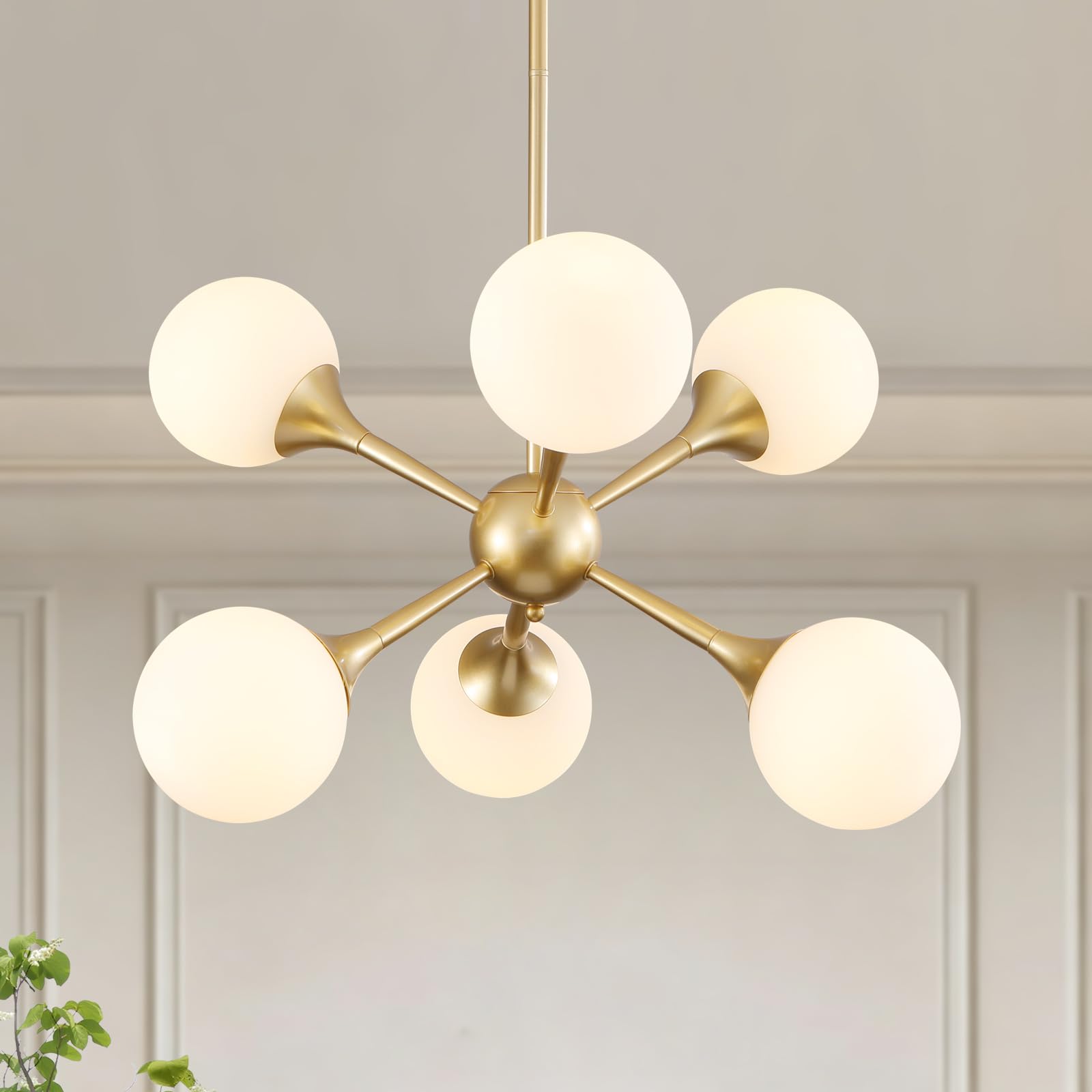 Photo 1 of ZLNIDJIA 26" Glass Globe Chandelier, 6-Light Gold Sputnik Chandelier, Modern Ceiling Light Fixture for Dining Room, Kitchen Island, Foyer, Living Room