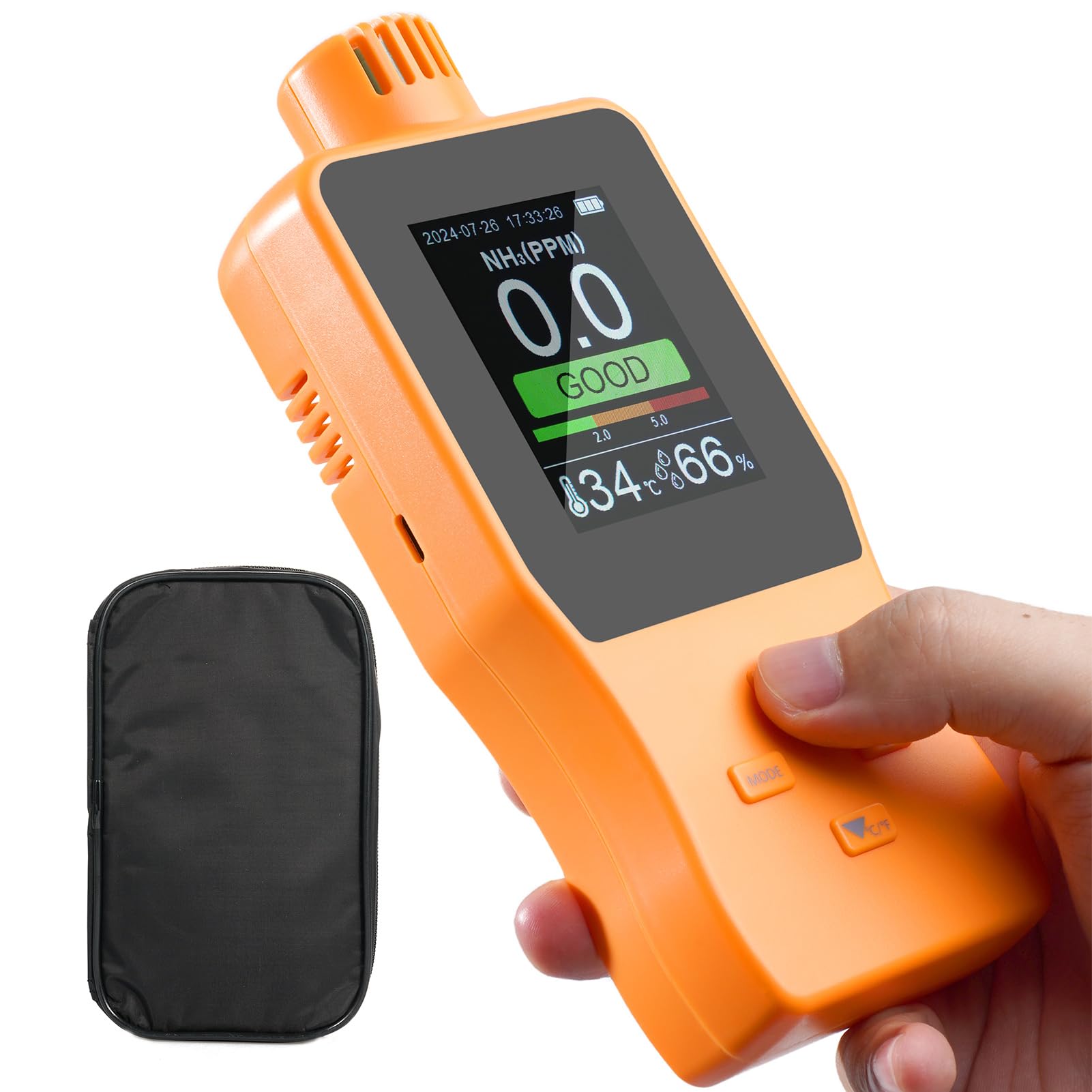 Detector de Gas de Amoníaco Portátil 0~100 PPM Probador Gas ³ - Monitor Temperatura y Humedad para Cámara Frigorífica - Diseño Portátil