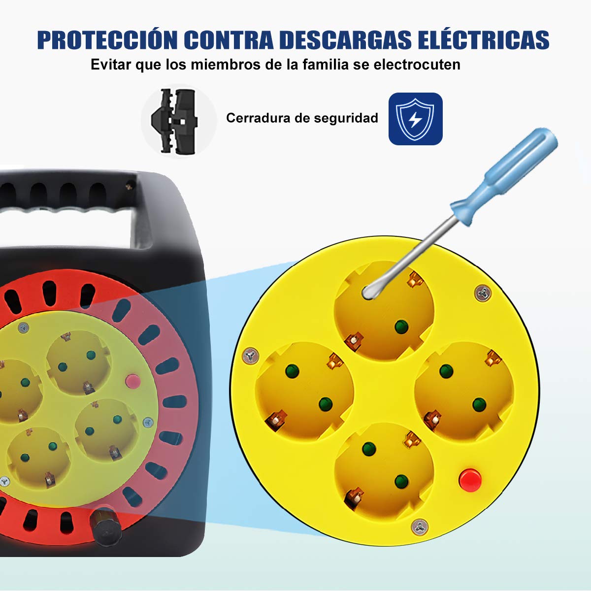 ExtraStar Cable de alimentación de bobina enrollable de 20 metros y 4 enchufes (2P+T) (20M) …