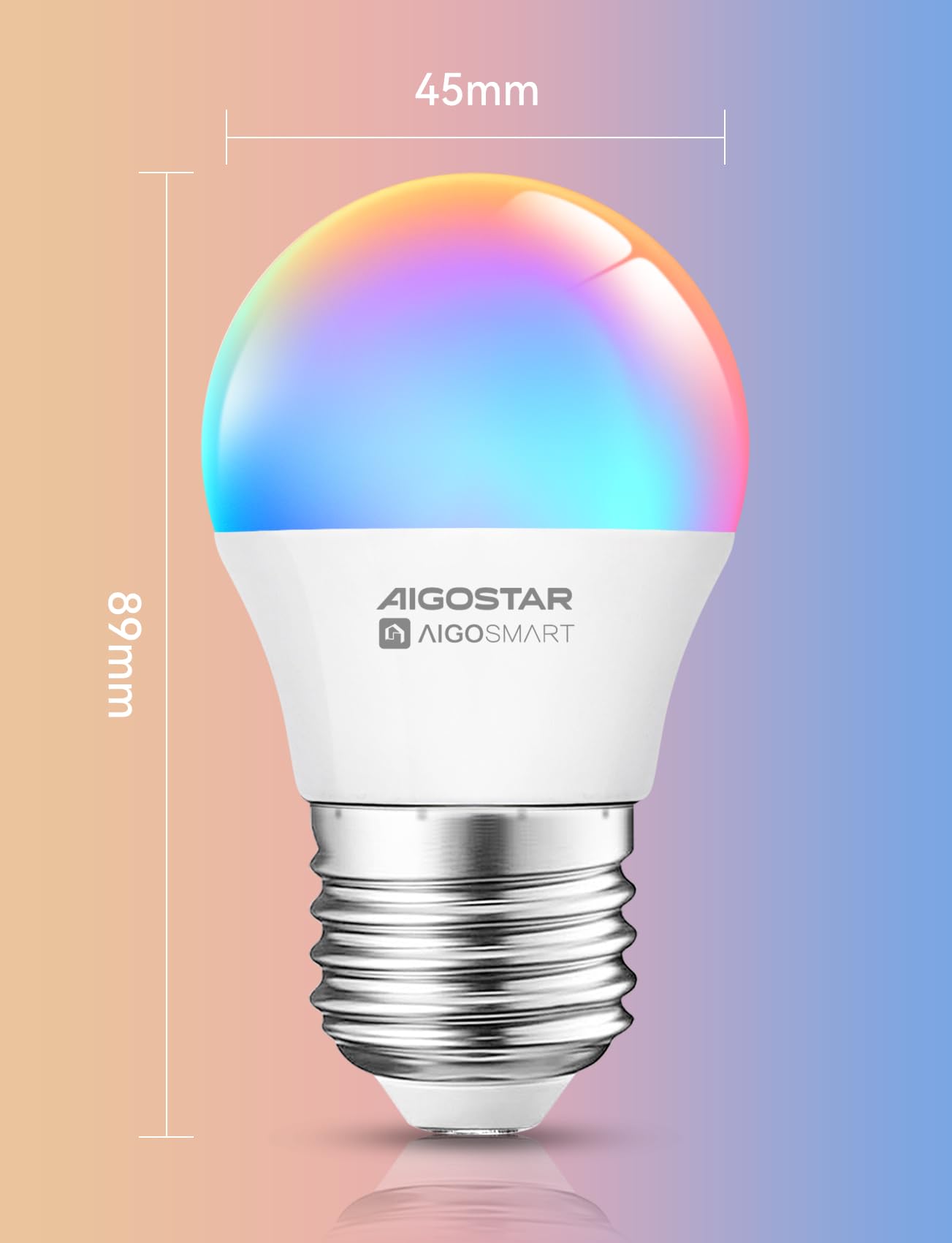 Aigostar Mesh- Bombilla inteligente Bluetooth Mesh, G45. 2700K-6500K y RGB regulable, E14, 6.5W, 555LM. Bombilla LED inteligente compatible con Alexa y Google Home. Incluye mando a distancia. 2Uds
